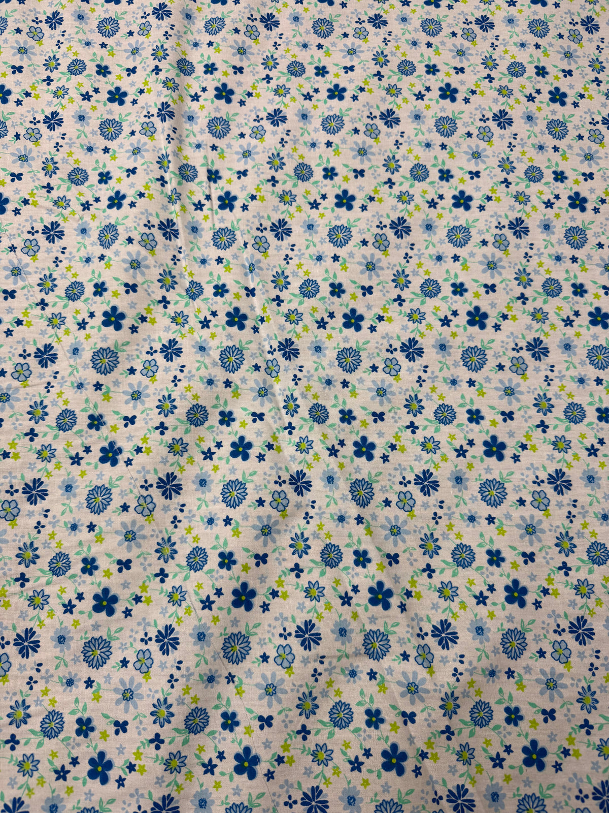 Blue Daisy on White Cotton Dress Fabric | Sold by the Metre