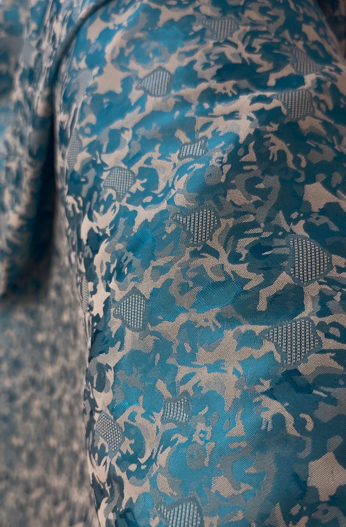Turquoise Floral Jacquard Brocade Fabric | Sold by the Metre