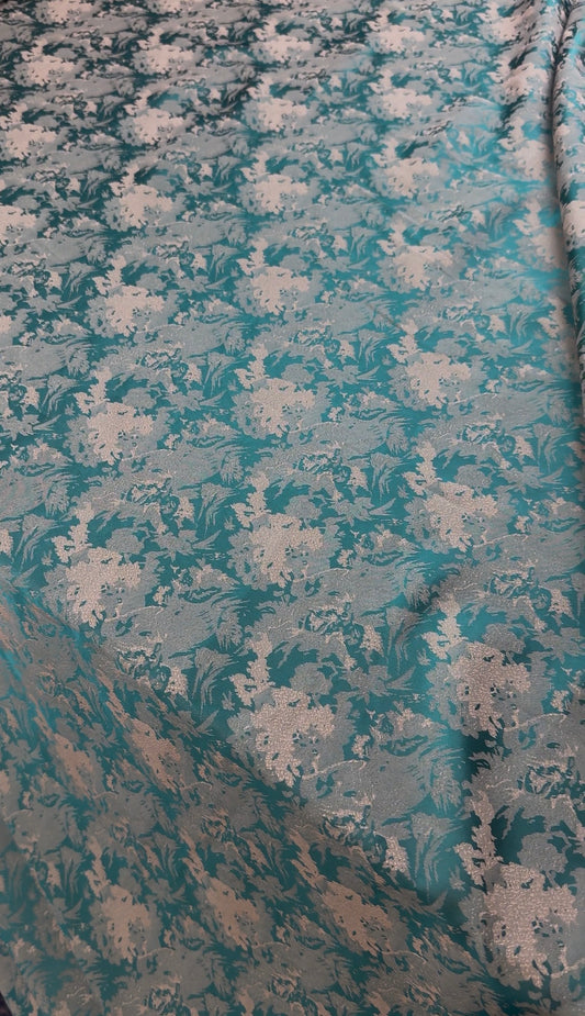 Emerald Green Floral Jacquard Brocade Fabric | Sold by the Metre