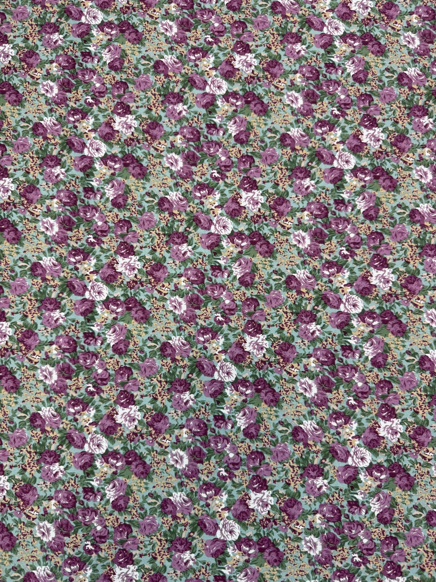 Plum Rose Bouquet Polyester Dress Fabric | Sold by the Metre
