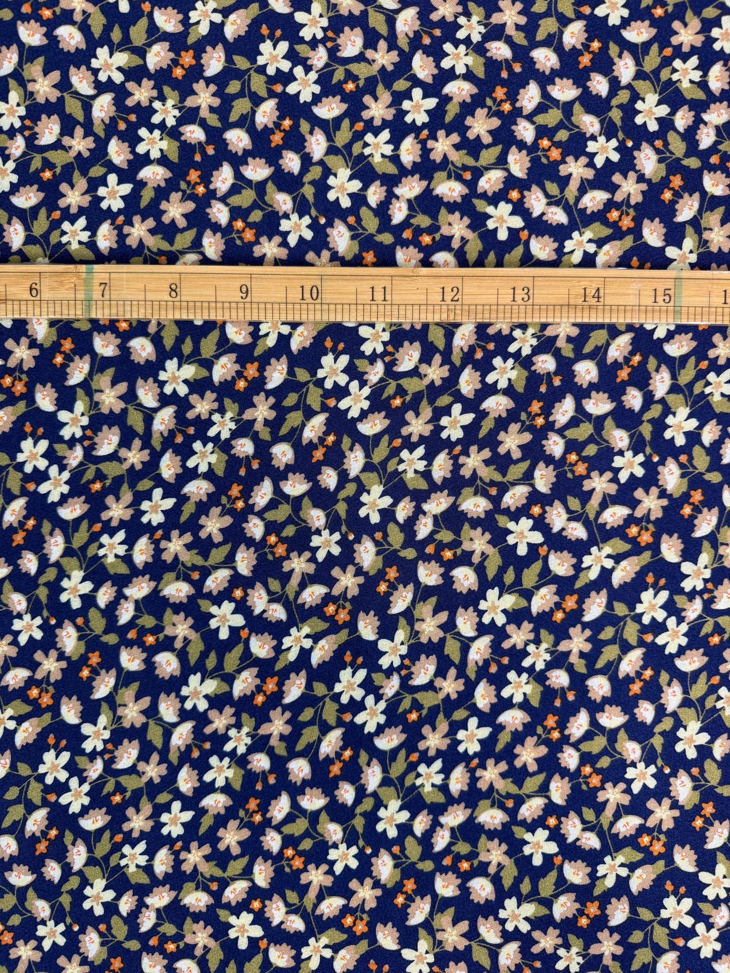 Cream Daisy on Navy Viscose Dress Fabric | Sold by the Metre