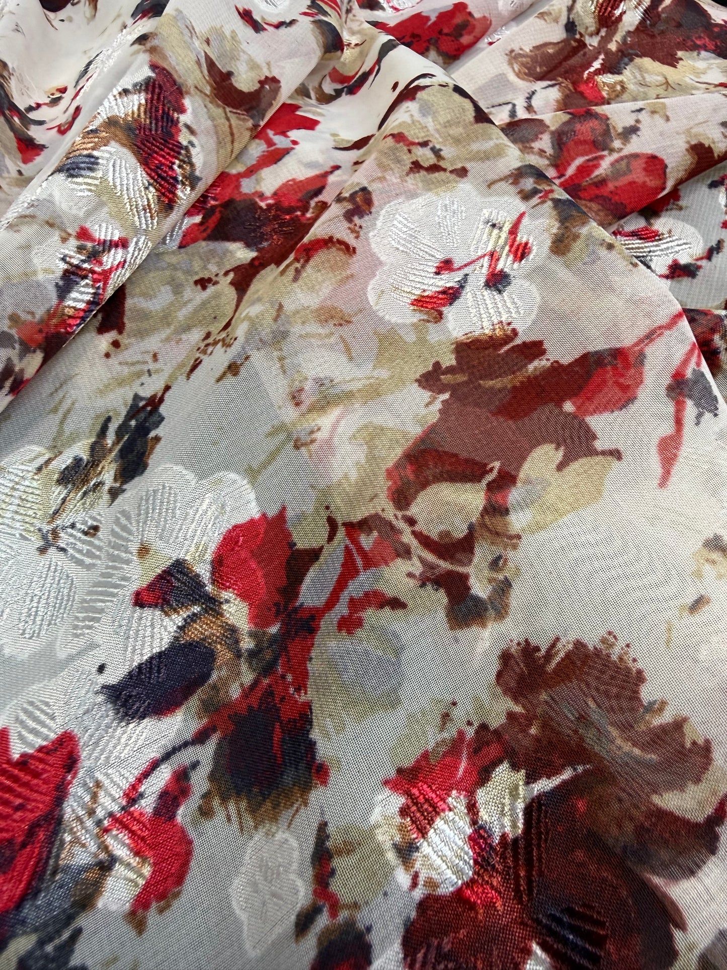 Burgundy Watercolour Chiffon Lurex Chiffon Fabric | Sold by the Metre