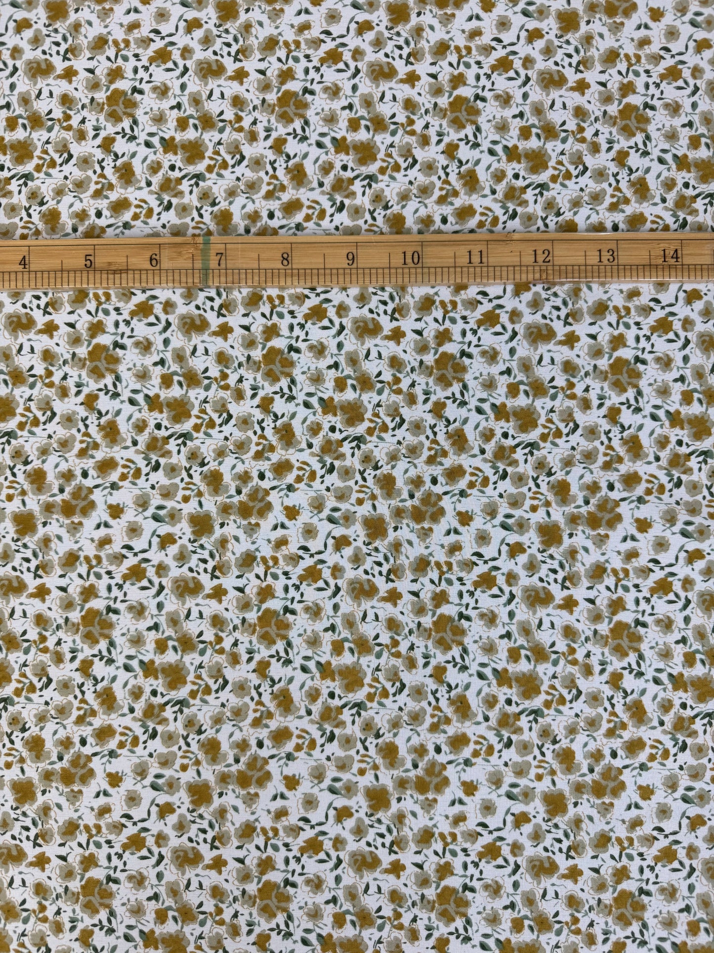 Mustard Ditsy on White Polyester Dress Fabric | Sold by the Metre