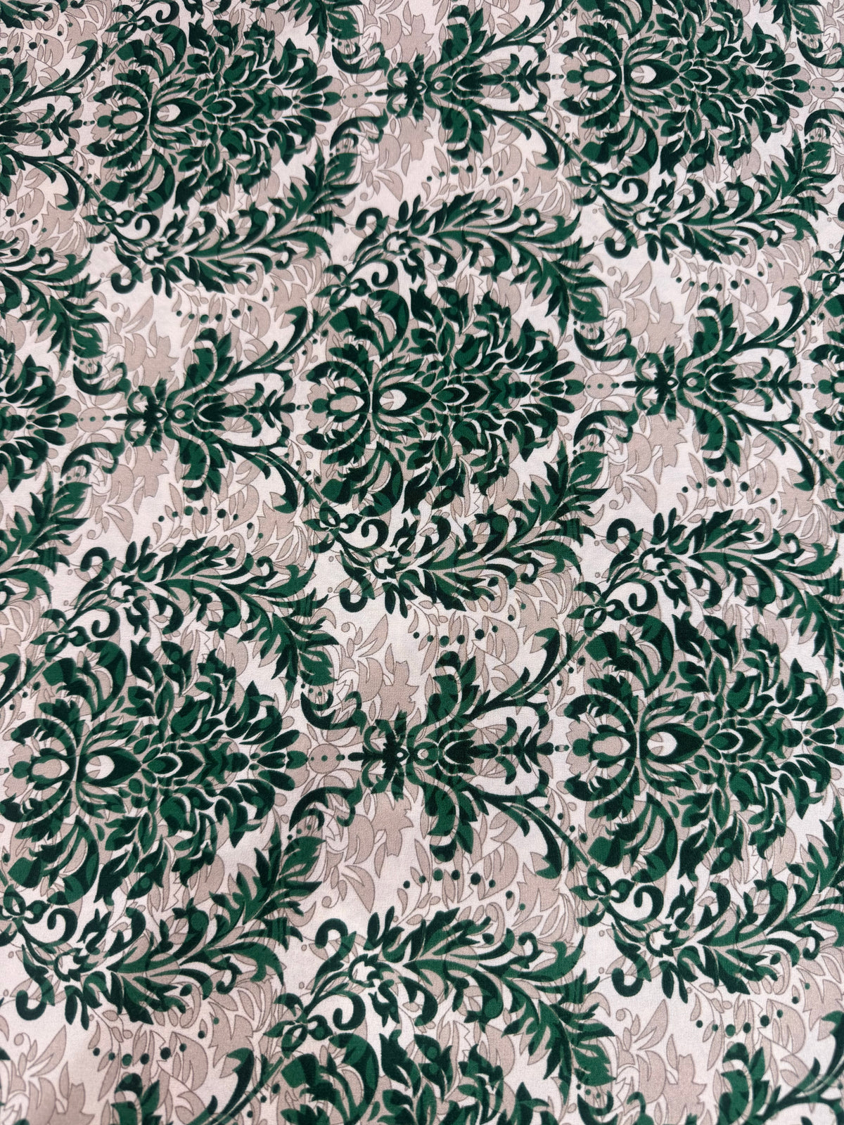 Emerald Damask Leaf Polyester Dress Fabric | Sold by the Metre