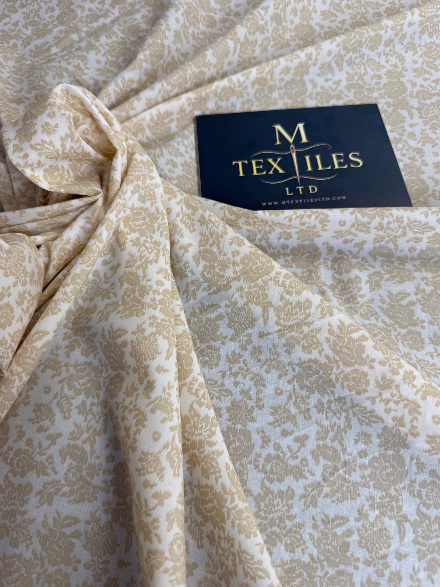 Olive & Taupe Ditsy Floral Cotton Dress Fabric | Sold by the Metre