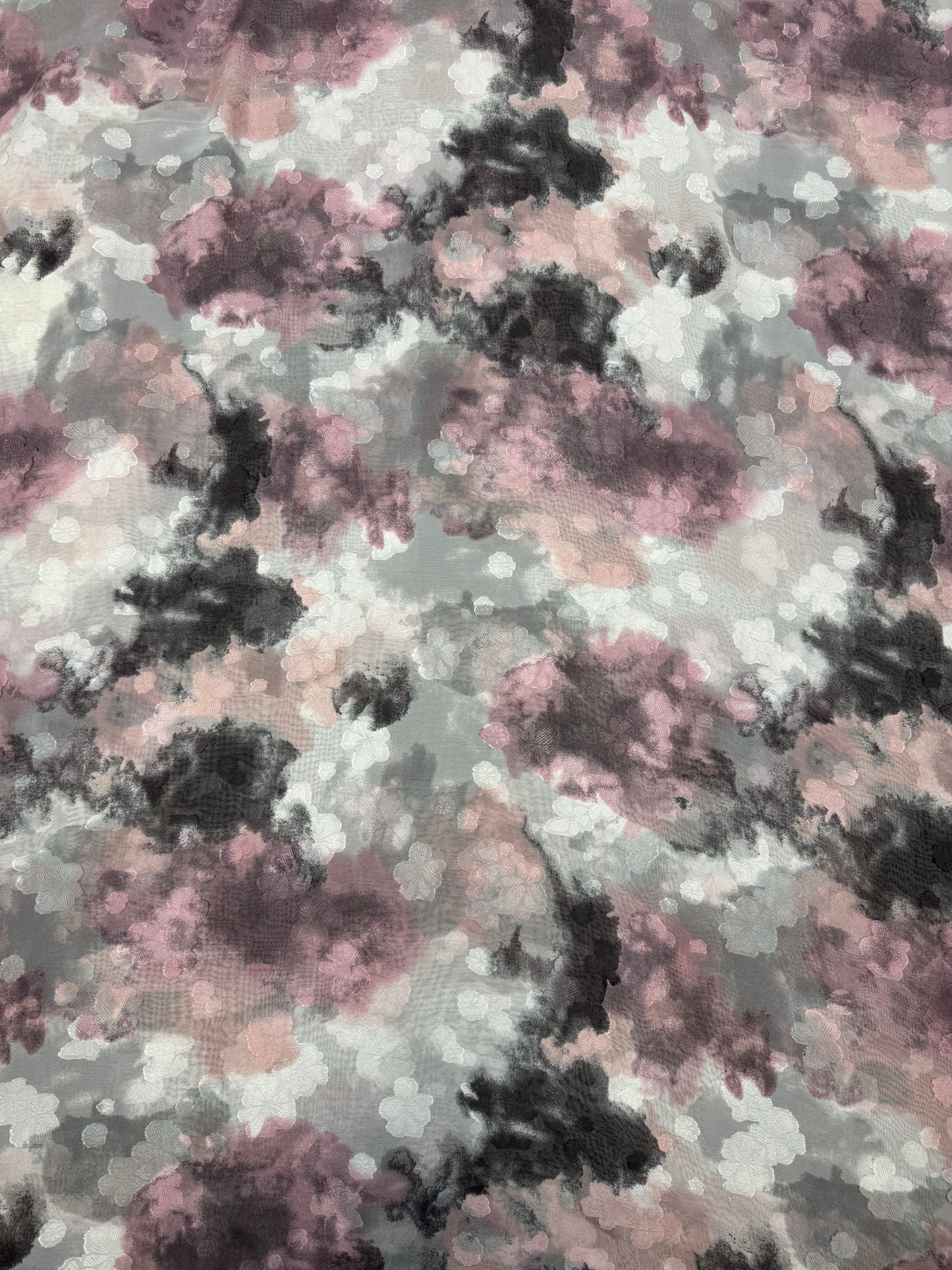 Blush & Grey Watercolour Lurex Chiffon Fabric | Sold by the Metre