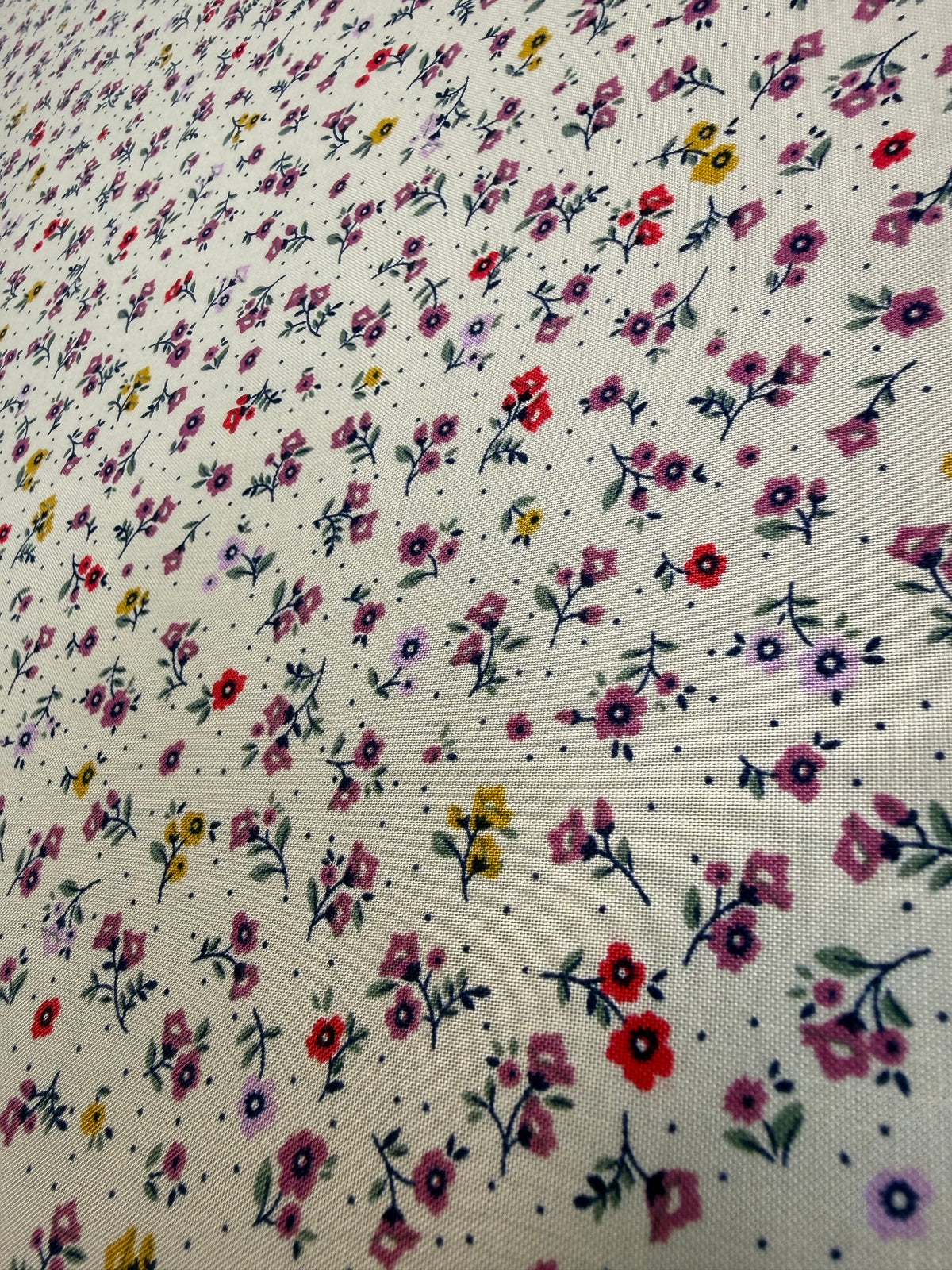 Multicolour Ditsy on Ivory Viscose Dress Fabric | Sold by the Metre