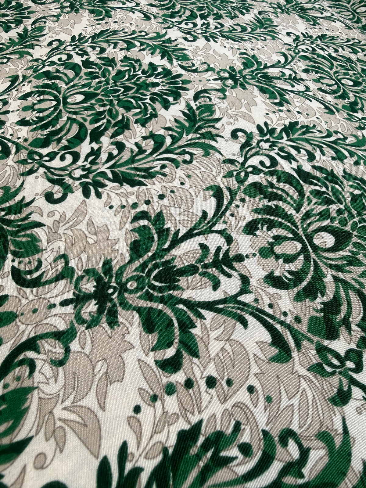 Emerald Damask Leaf Polyester Dress Fabric | Sold by the Metre