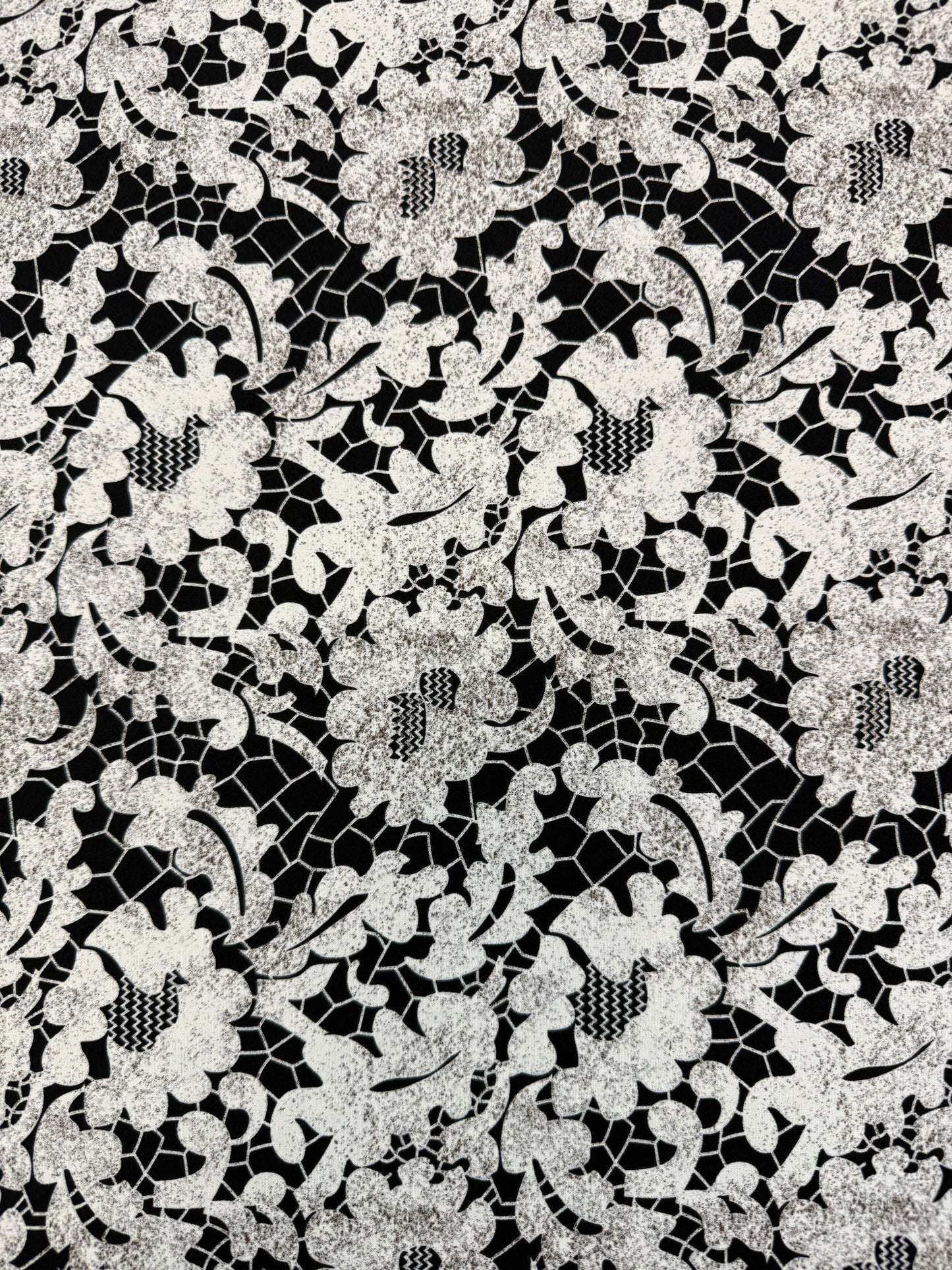 Monochrome Abstract Floral Polyester Dress Fabric | Sold by the Metre