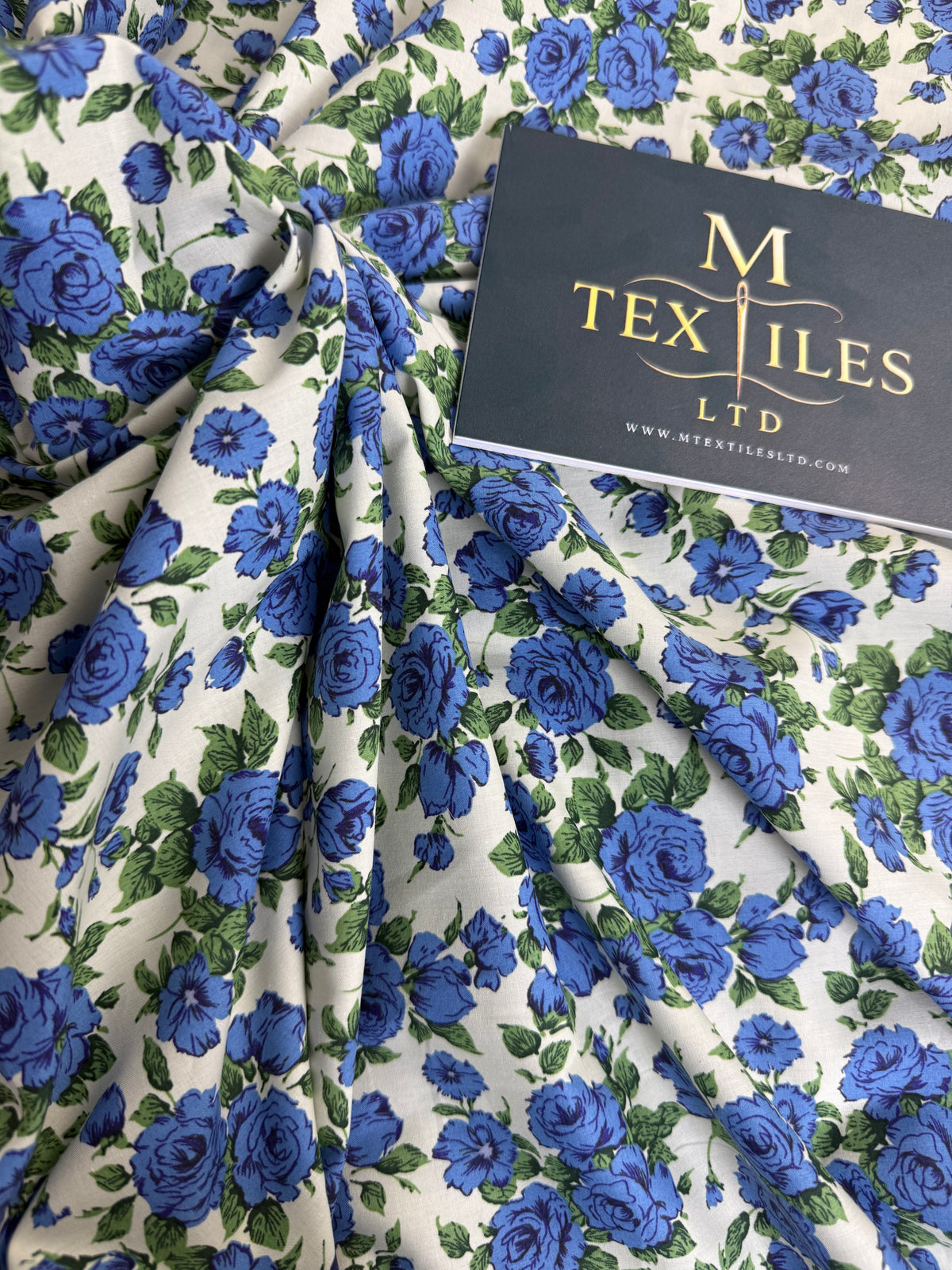 Red & Blue Rose Cotton Dress Fabric |  Sold by the Metre | 2 Colours Available