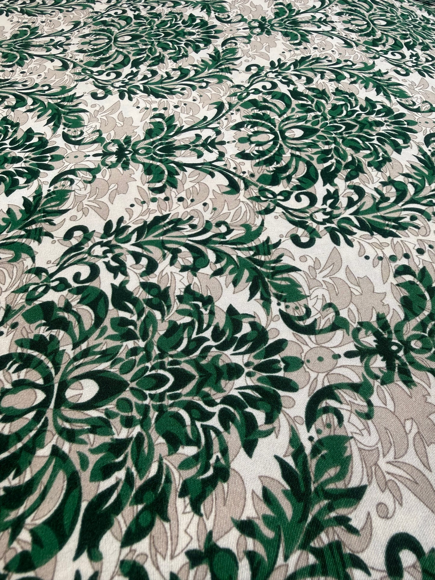 Emerald Damask Leaf Polyester Dress Fabric | Sold by the Metre