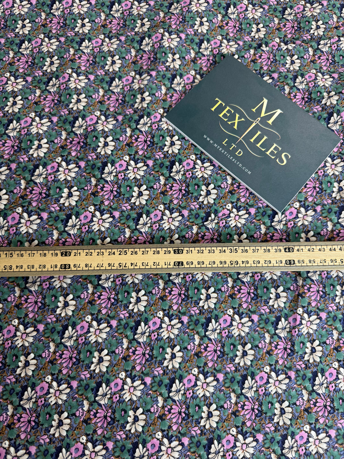Pink & Sage Ditsy on Black Cotton Dress Fabric | Sold by the Metre