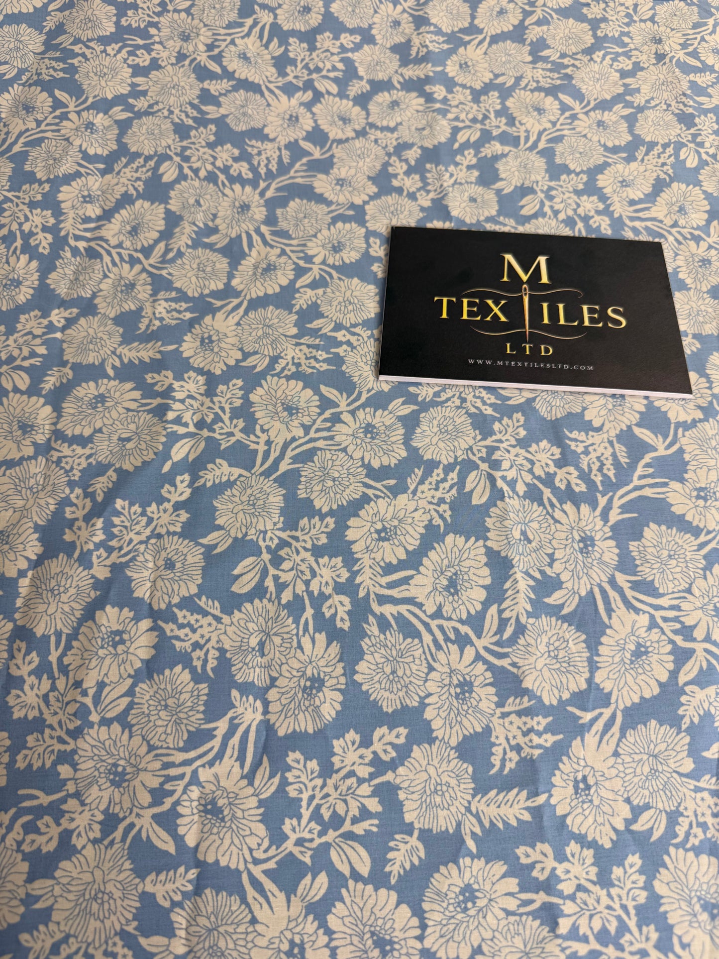 Cornflower & Cream Trailing Floral Cotton Dress Fabric | Sold by the Metre
