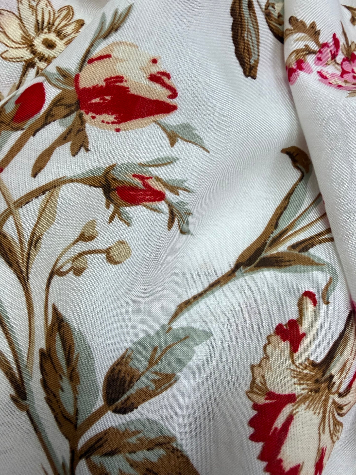 Vintage Rose on Ivory Viscose Dress Fabric | Sold by the Metre