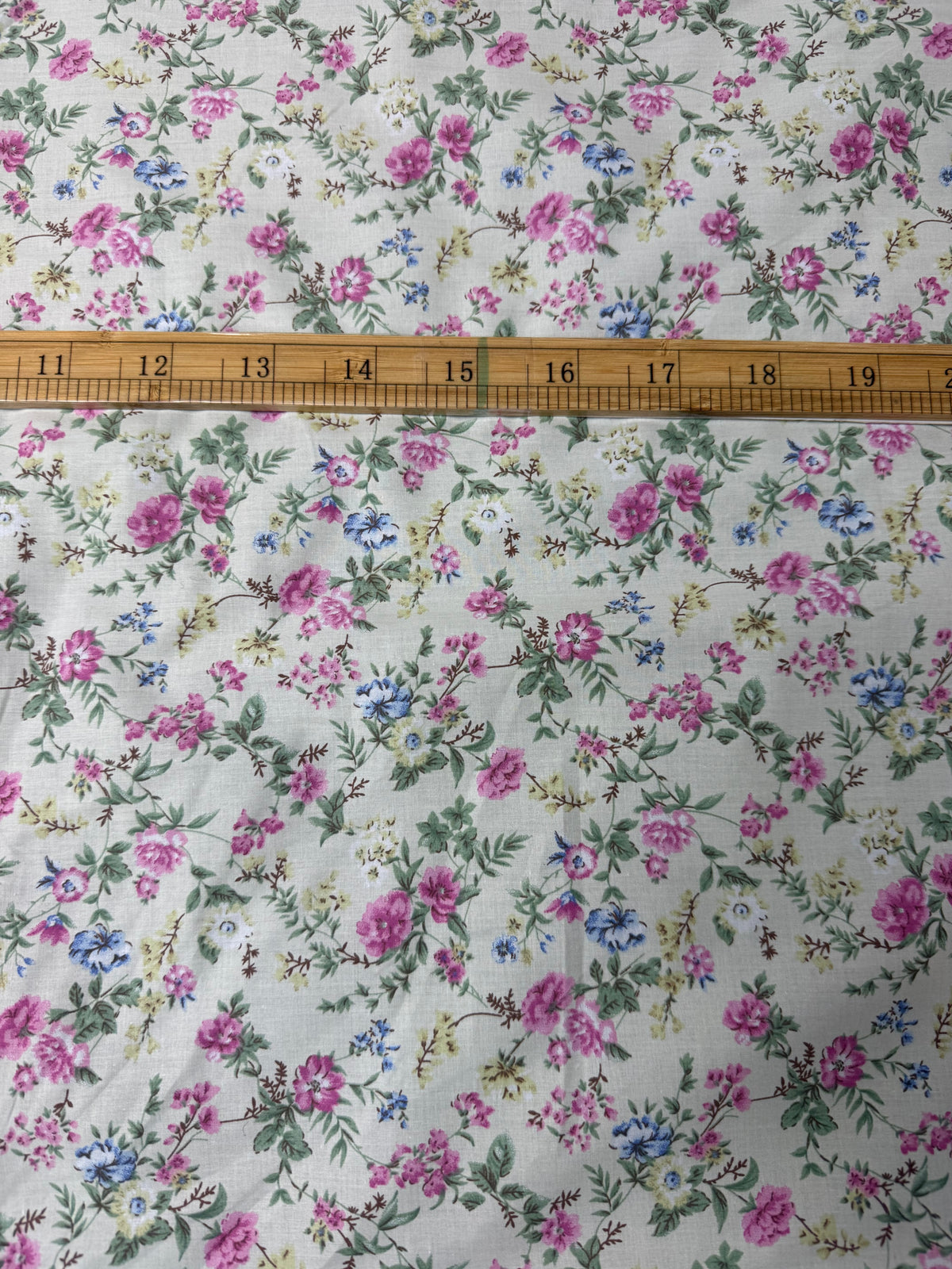 Pink Rose Spray on Cream Cotton Dress Fabric | Sold by the Metre
