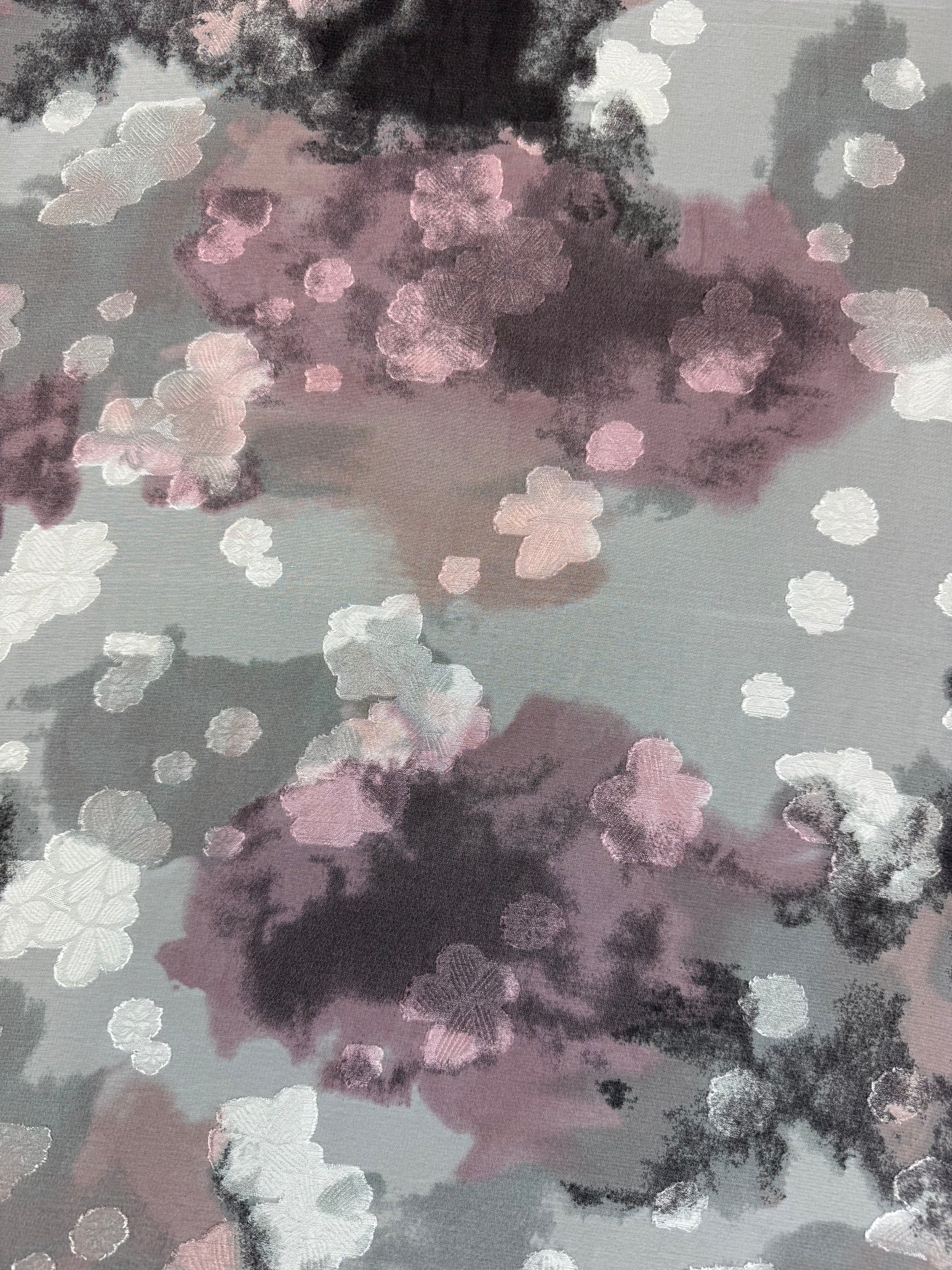 Blush & Grey Watercolour Lurex Chiffon Fabric | Sold by the Metre