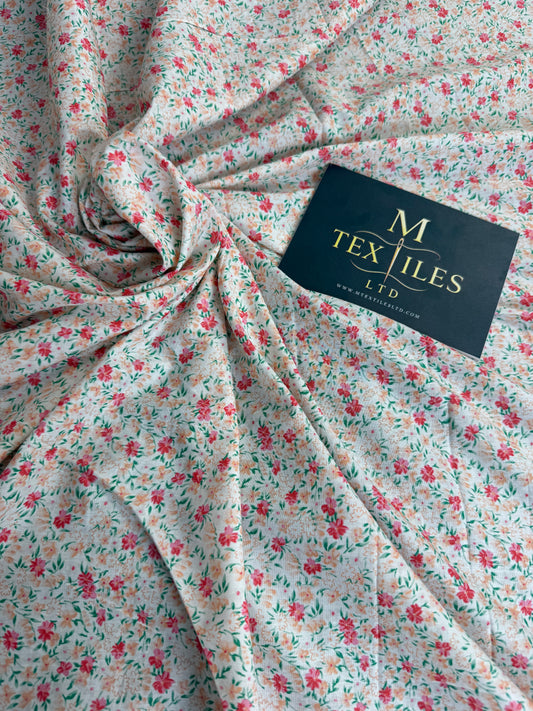 Pink Ditsy on Mint Cotton Dress Fabric | Sold by the Metre