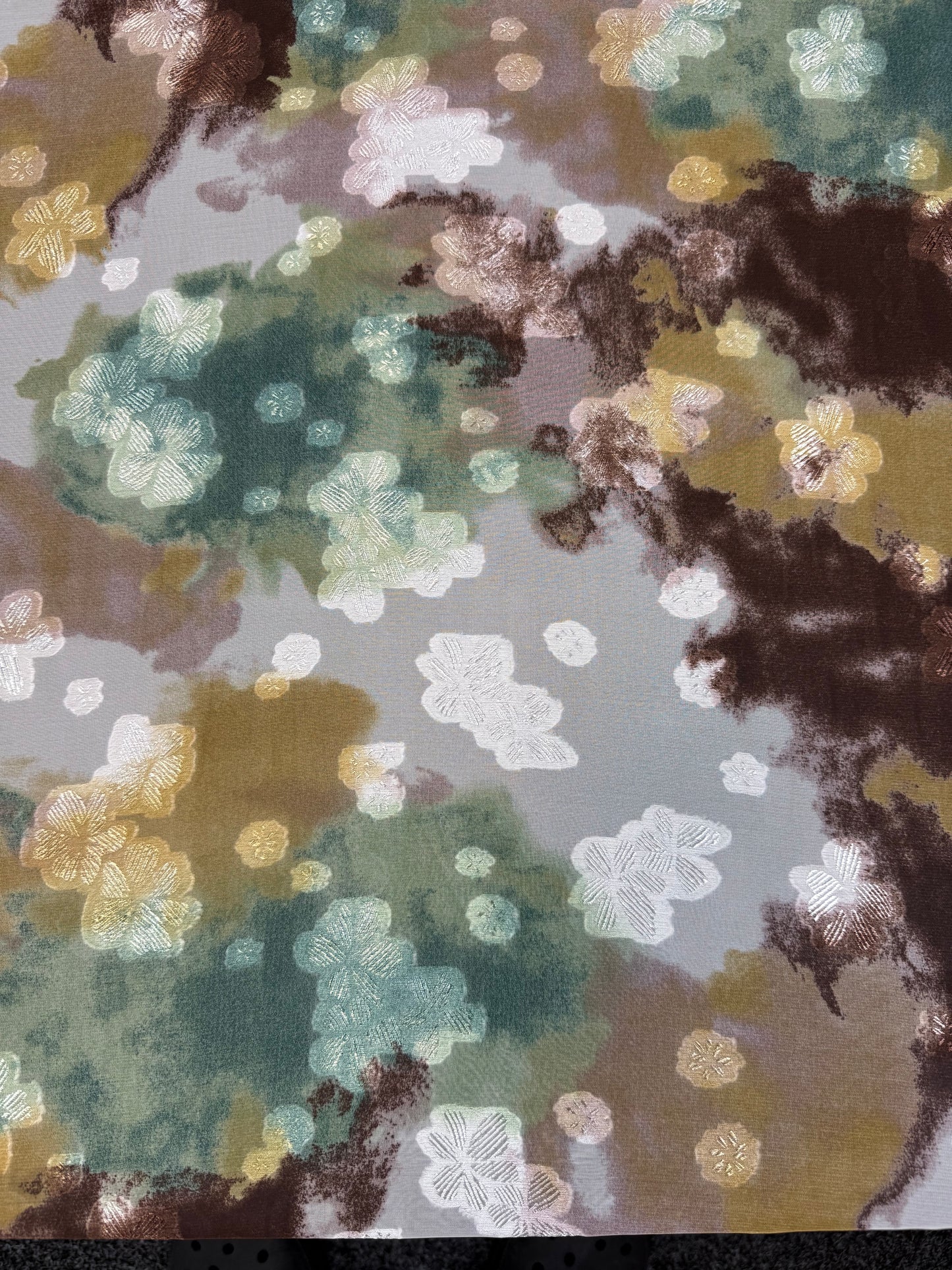 Mustard & Teal Watercolour Lurex Chiffon Fabric | Sold by the Metre
