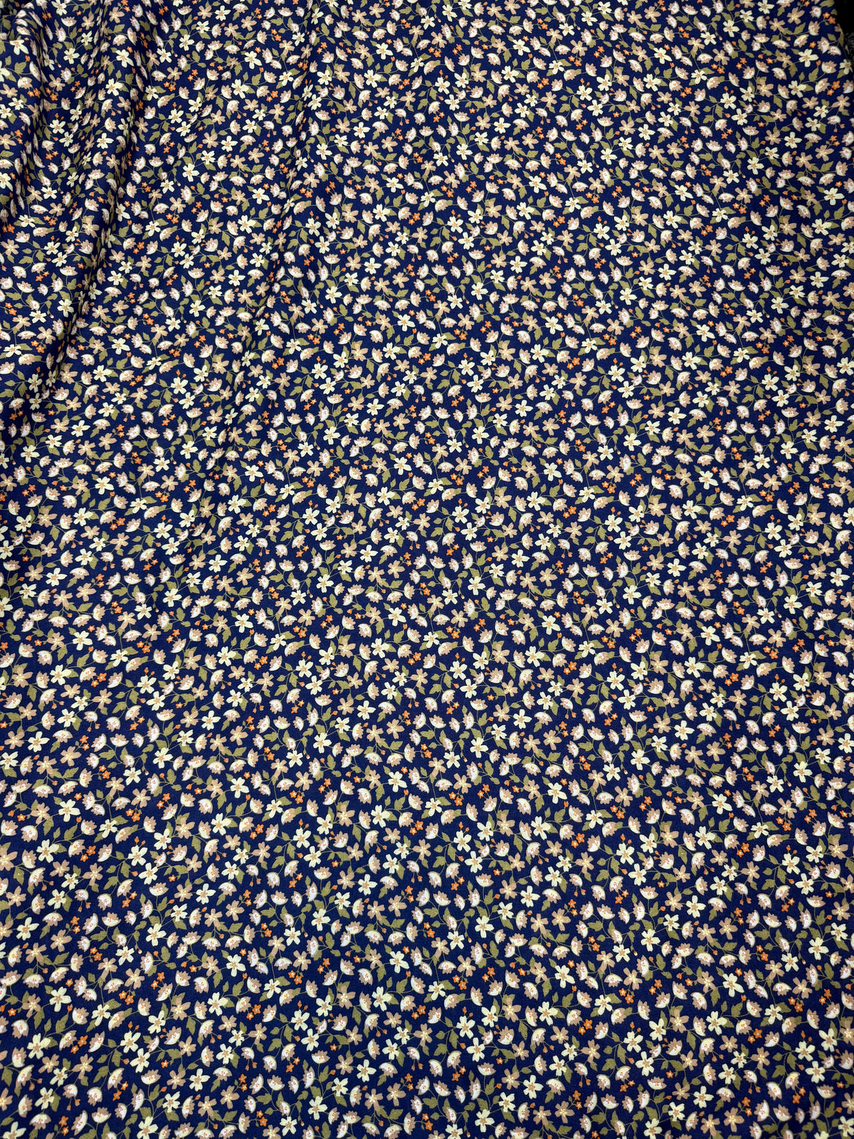 Cream Daisy on Navy Viscose Dress Fabric | Sold by the Metre