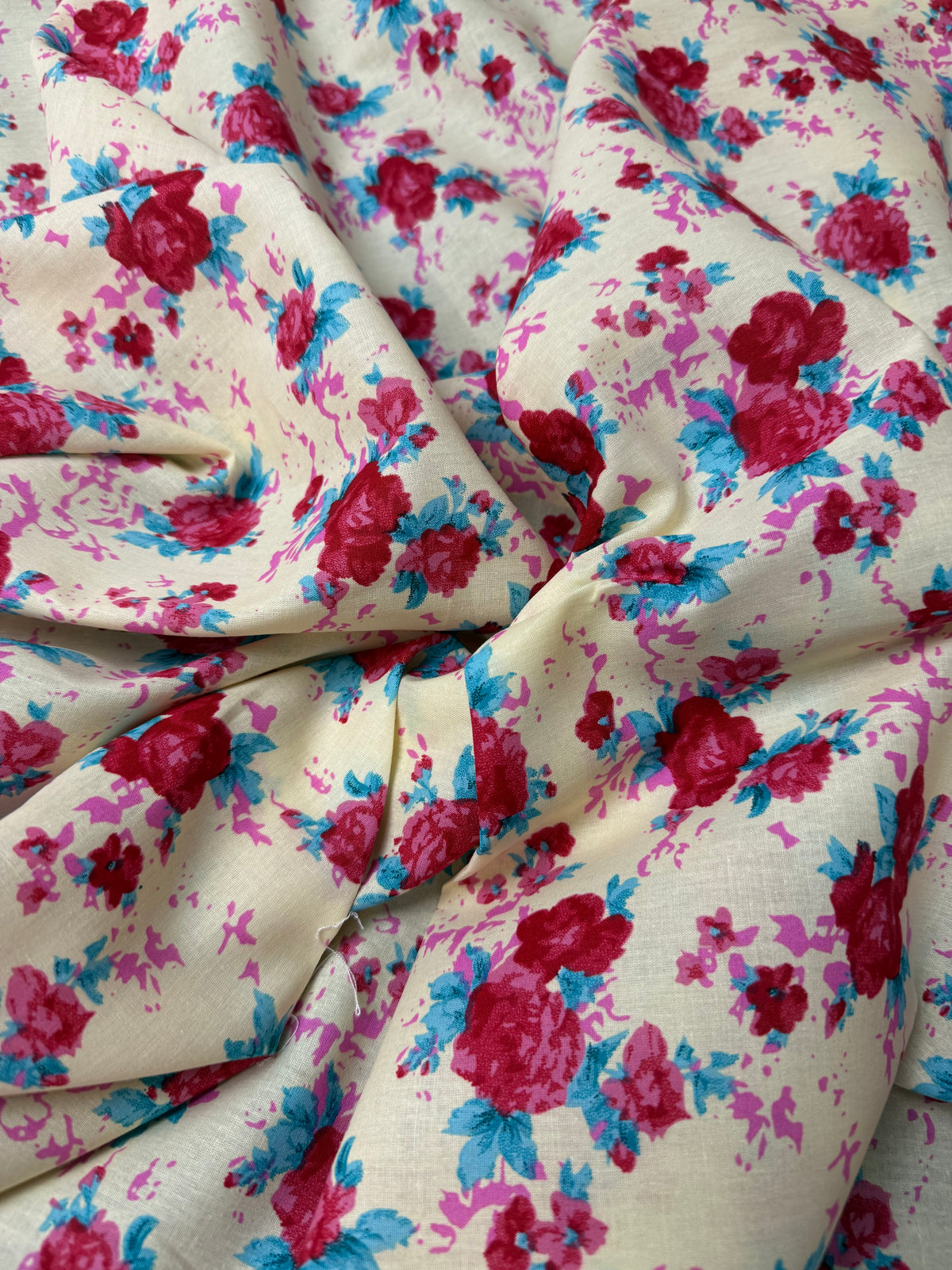 Magenta & Turquoise Rose Cotton Dress Fabric | Sold by the Metre