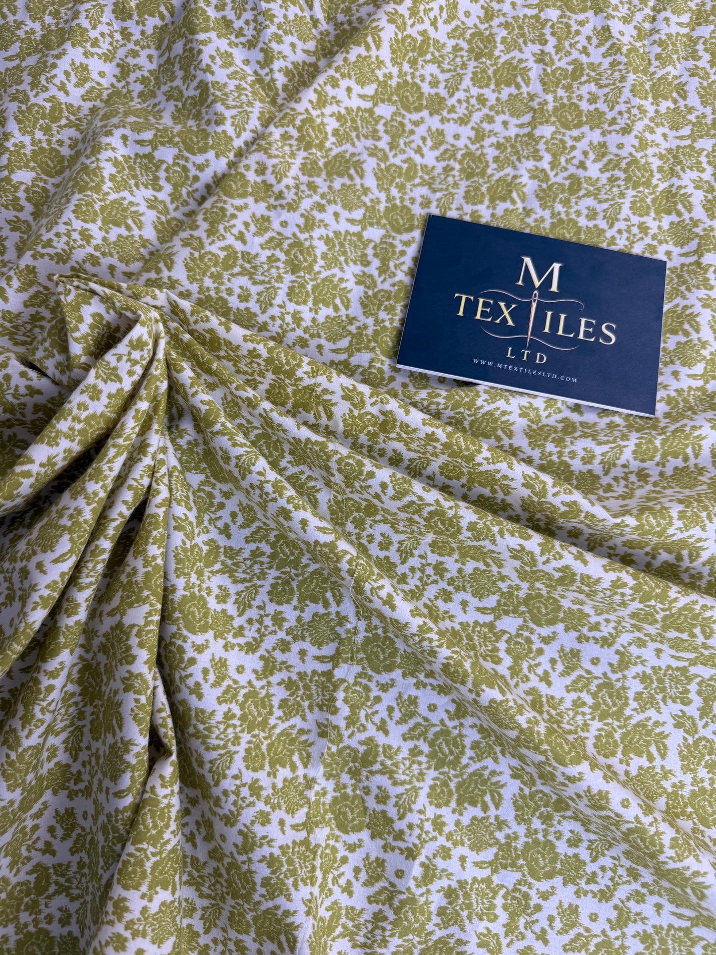 Olive & Taupe Ditsy Floral Cotton Dress Fabric | Sold by the Metre