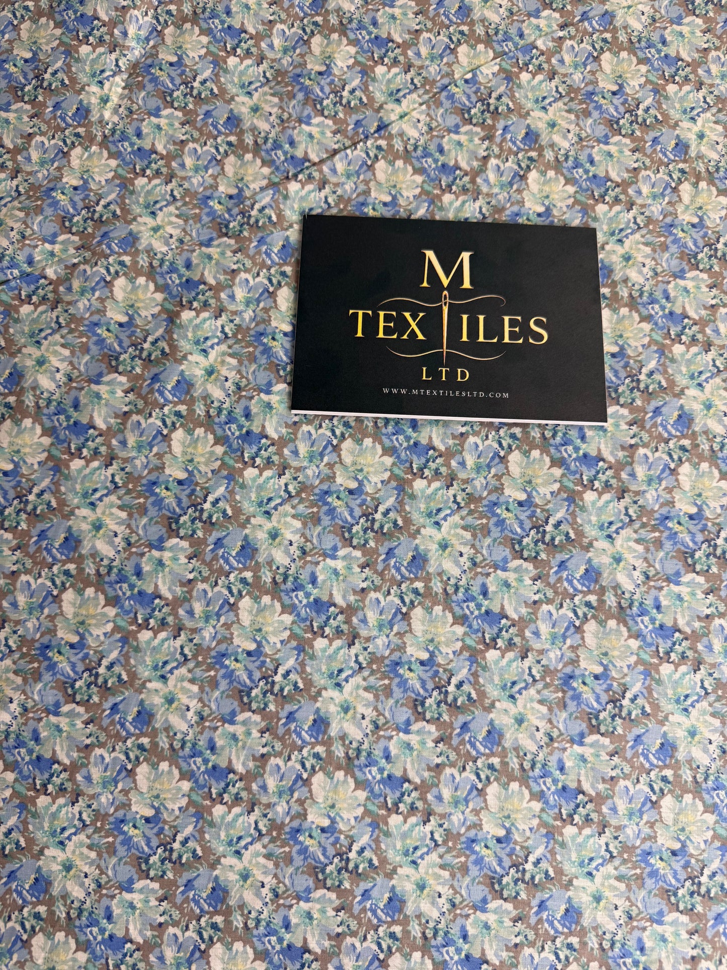 Blue Watercolour Floral Cotton Dress Fabric | Sold by the Metre
