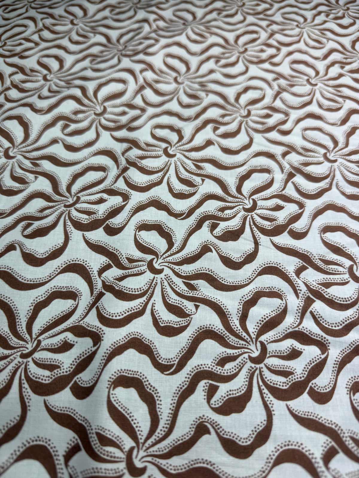 Chocolate Retro Swirl Cotton Dress Fabric | Sold by the Metre