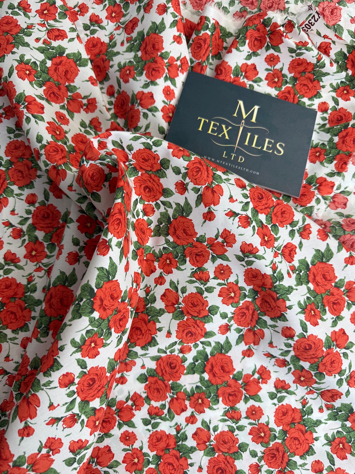 Red & Blue Rose Cotton Dress Fabric |  Sold by the Metre | 2 Colours Available