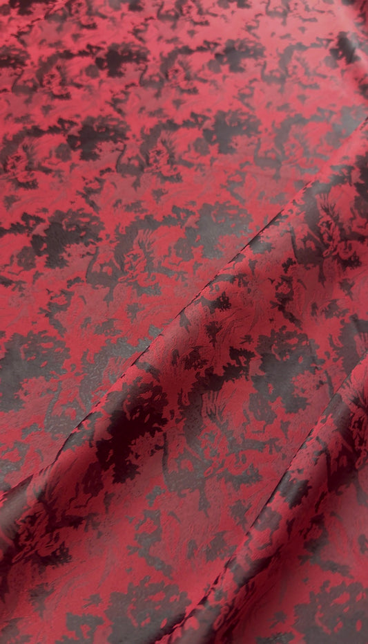 Red Floral Jacquard Brocade Fabric | Sold by the Metre