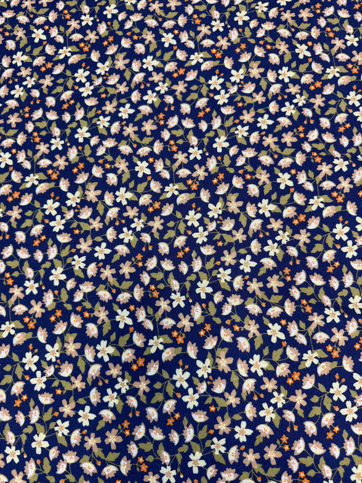 Cream Daisy on Navy Viscose Dress Fabric | Sold by the Metre
