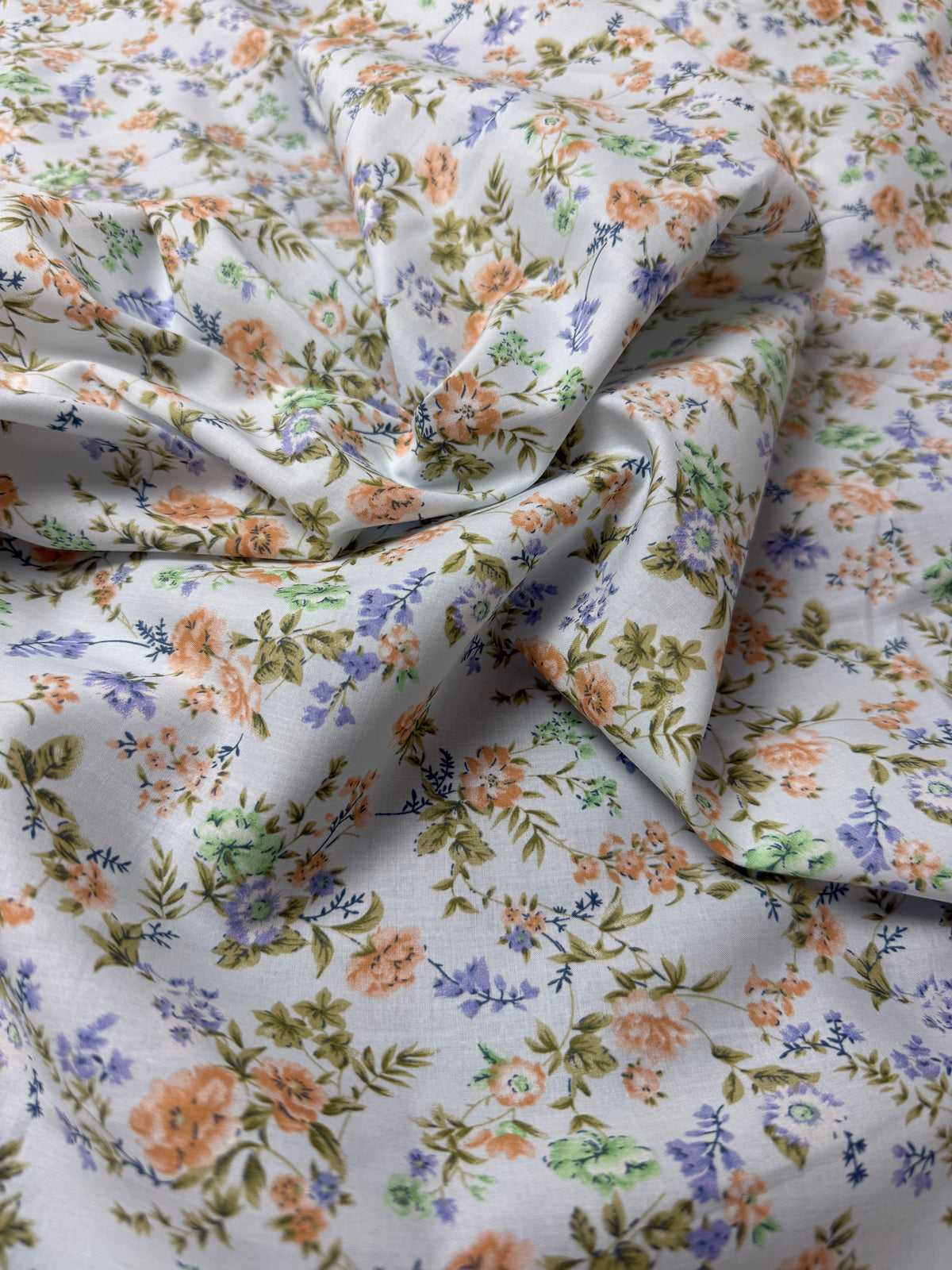 Peach & Blue Cottage Floral Cotton Dress Fabric | Sold by the Metre