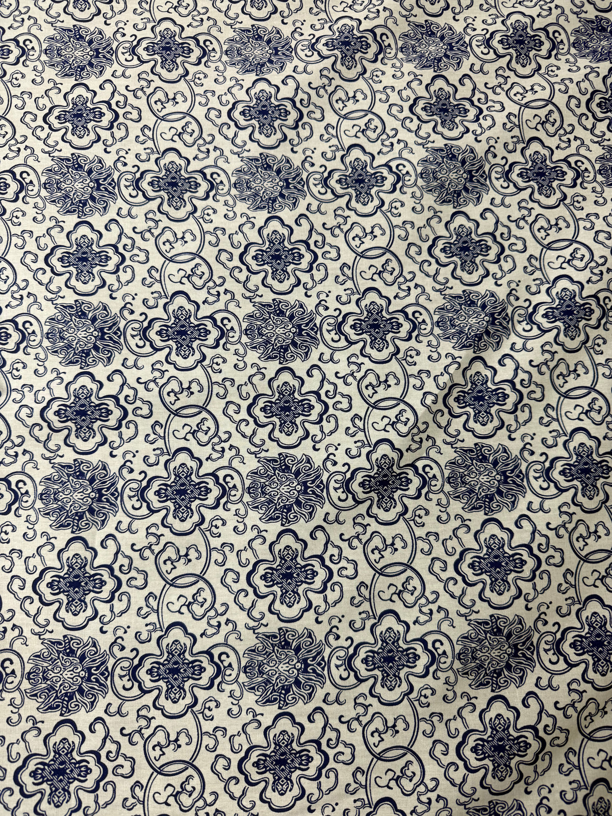 Delft Blue Medallion Cotton Dress Fabric | Sold by the Metre