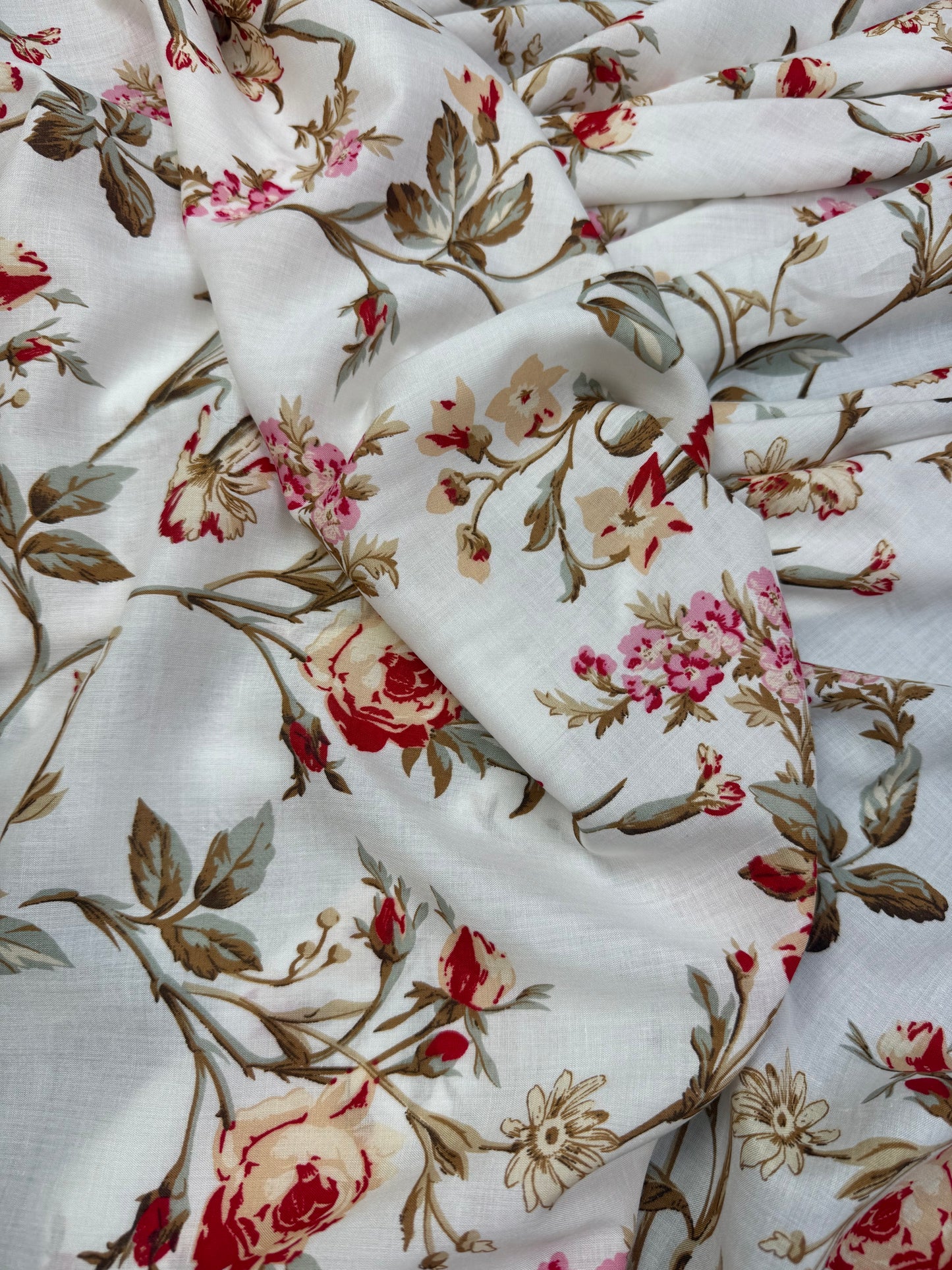 Vintage Rose on Ivory Viscose Dress Fabric | Sold by the Metre