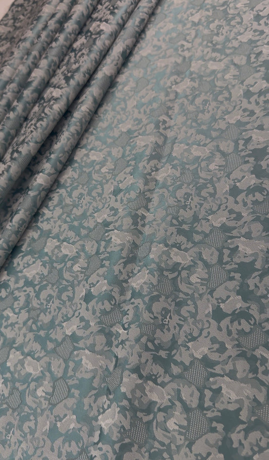 Steel Blue Floral Jacquard Brocade Fabric | Sold by the Metre