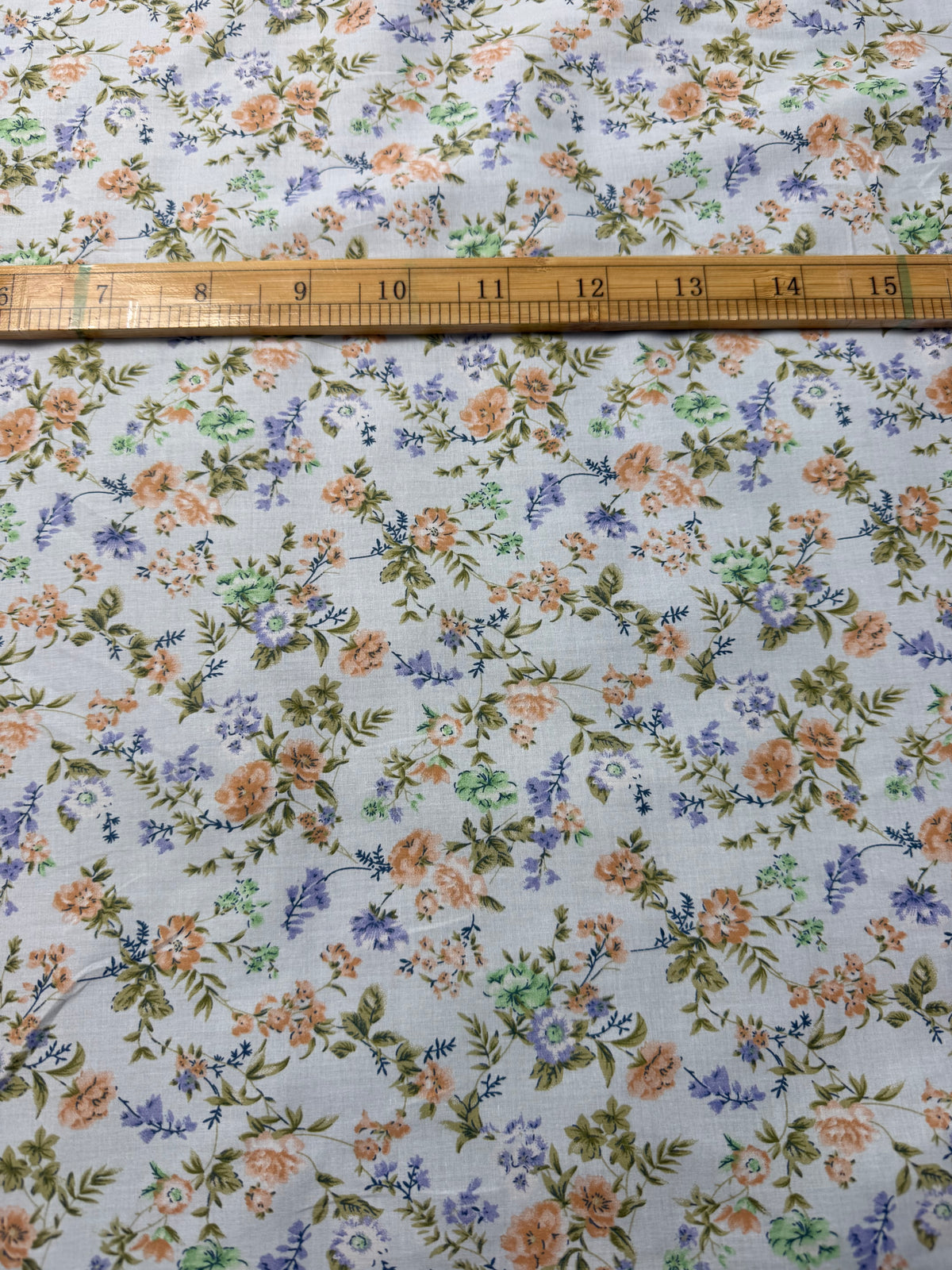 Peach & Blue Cottage Floral Cotton Dress Fabric | Sold by the Metre