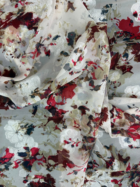 Burgundy Watercolour Chiffon Lurex Chiffon Fabric | Sold by the Metre