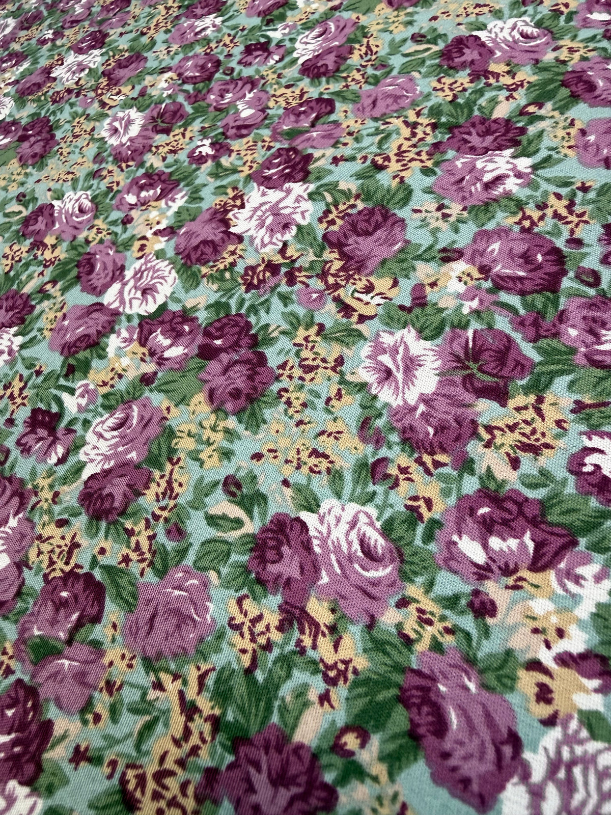 Plum Rose Bouquet Polyester Dress Fabric | Sold by the Metre