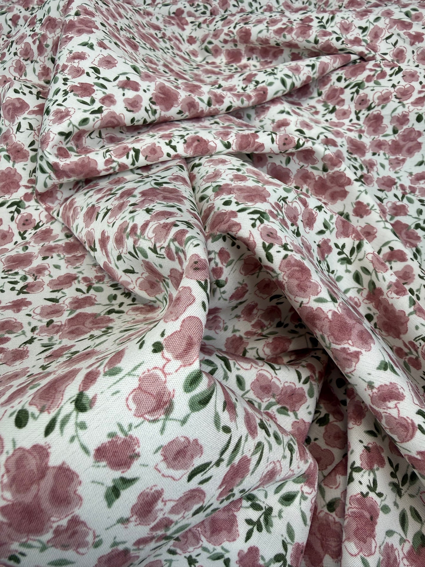 Dusty Pink Rose Trail Polyester Dress Fabric | Sold by the Metre