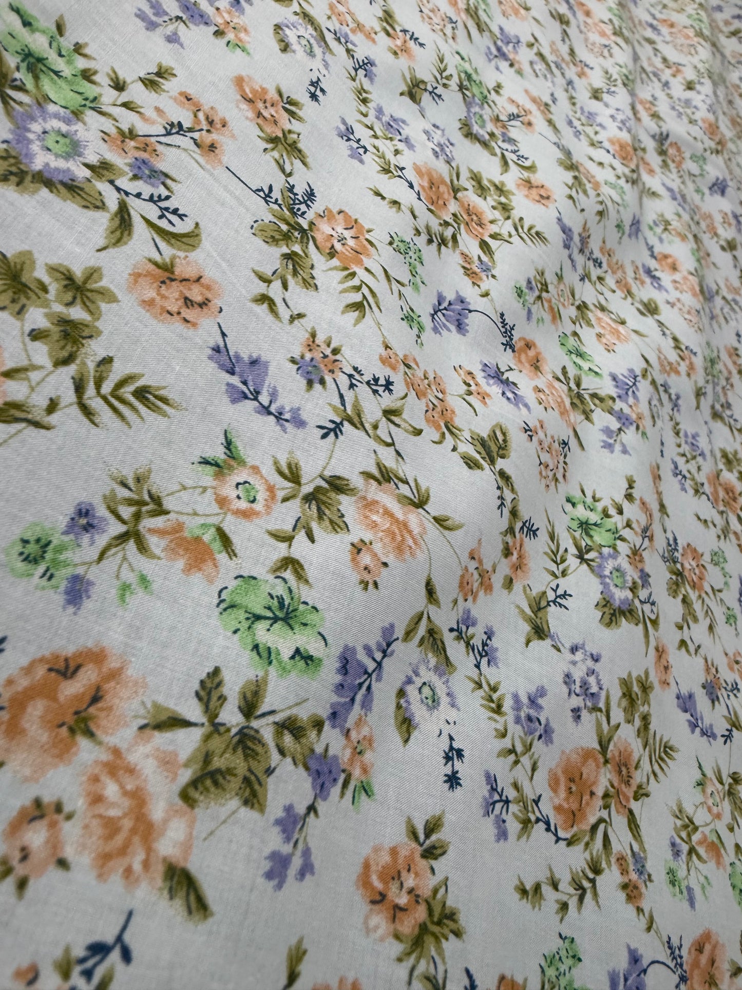 Peach & Blue Cottage Floral Cotton Dress Fabric | Sold by the Metre