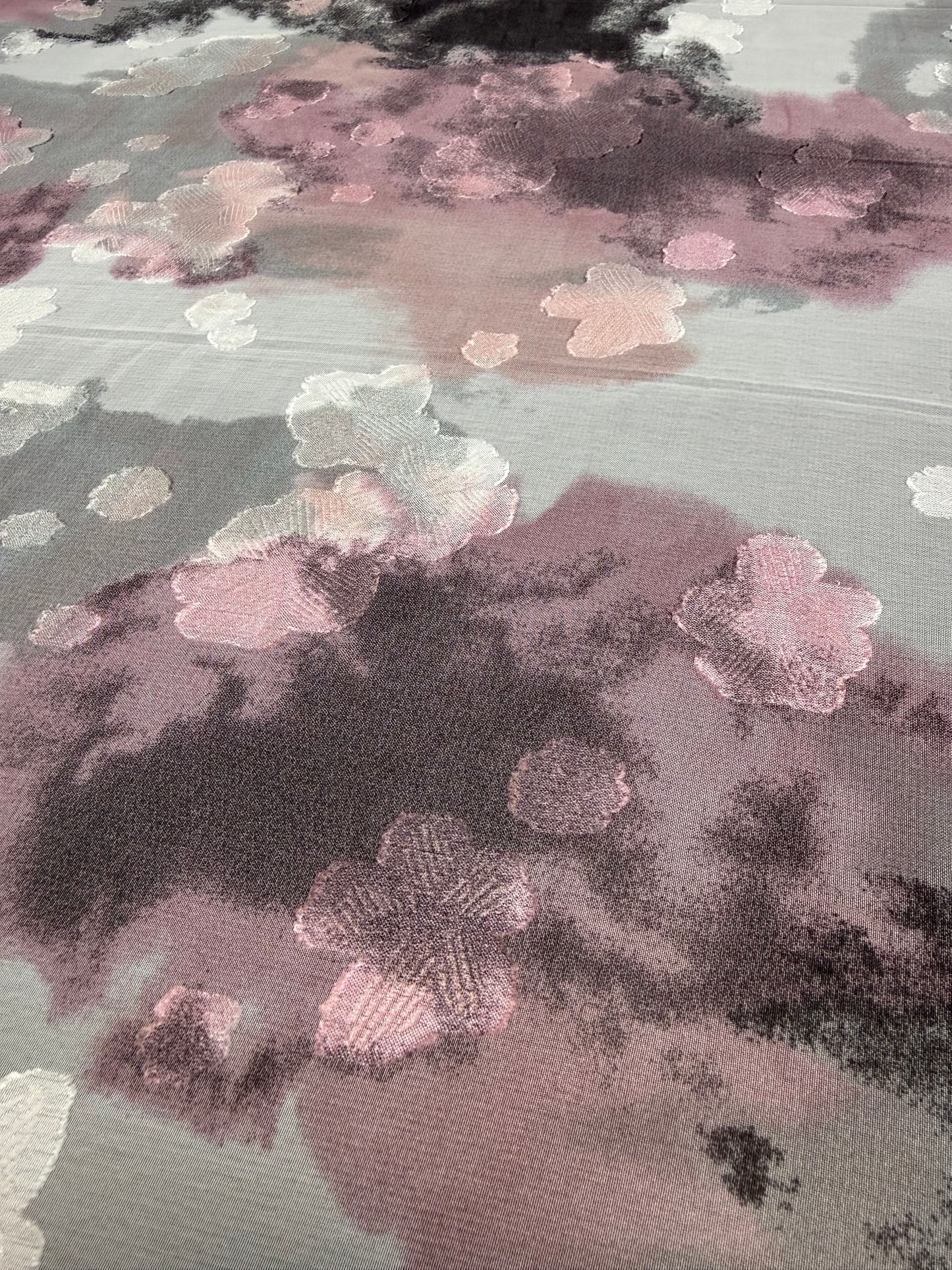 Blush & Grey Watercolour Lurex Chiffon Fabric | Sold by the Metre