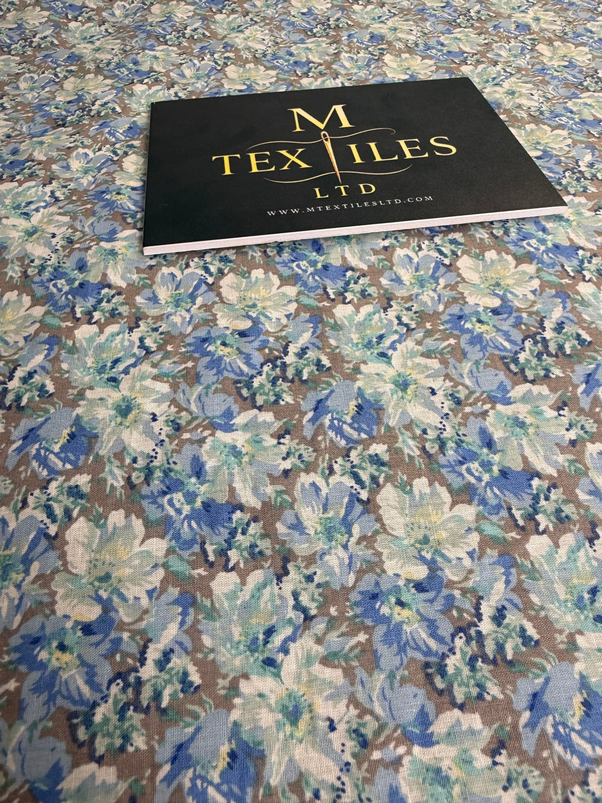 Blue Watercolour Floral Cotton Dress Fabric | Sold by the Metre