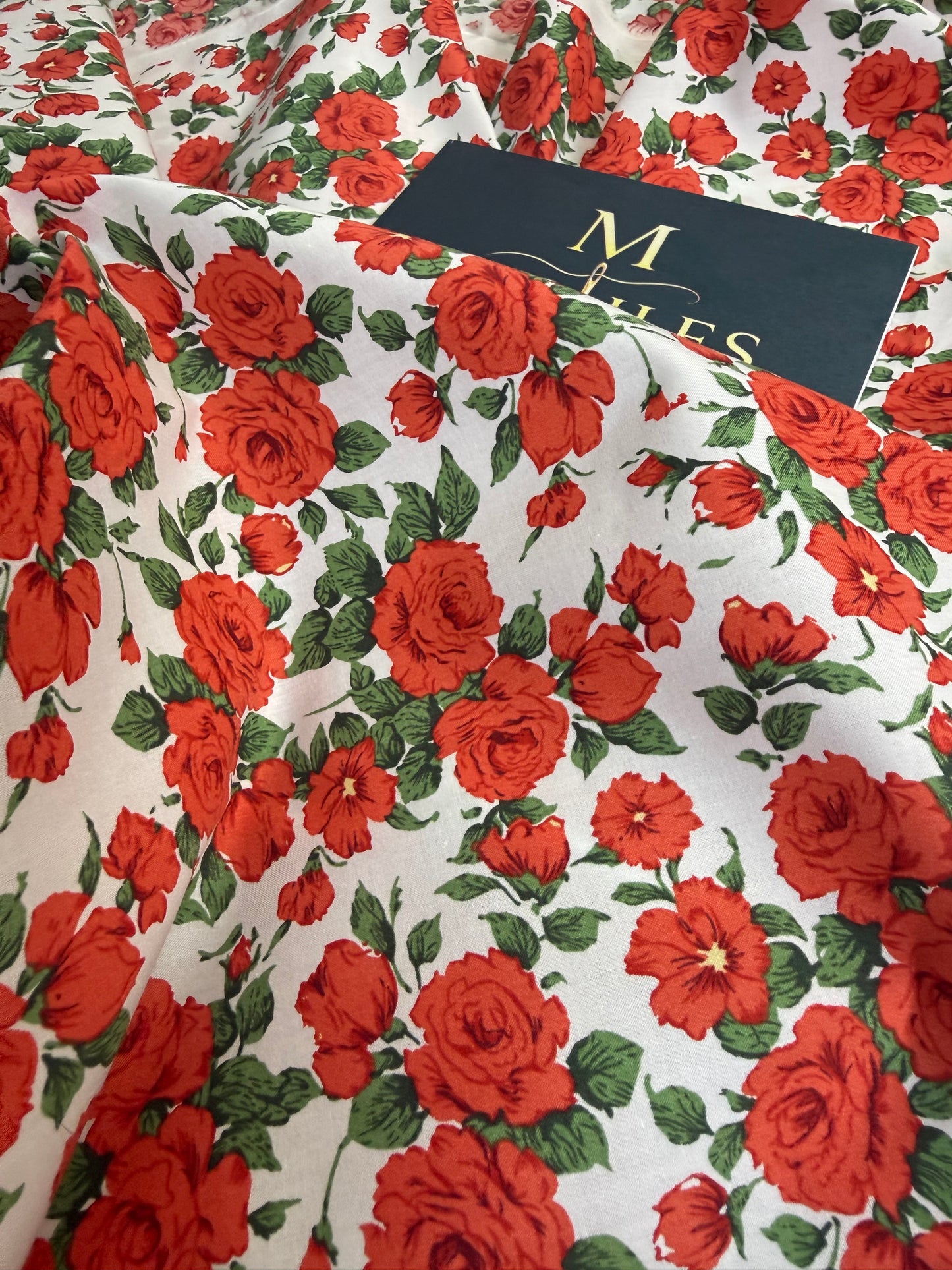 Red & Blue Rose Cotton Dress Fabric |  Sold by the Metre | 2 Colours Available