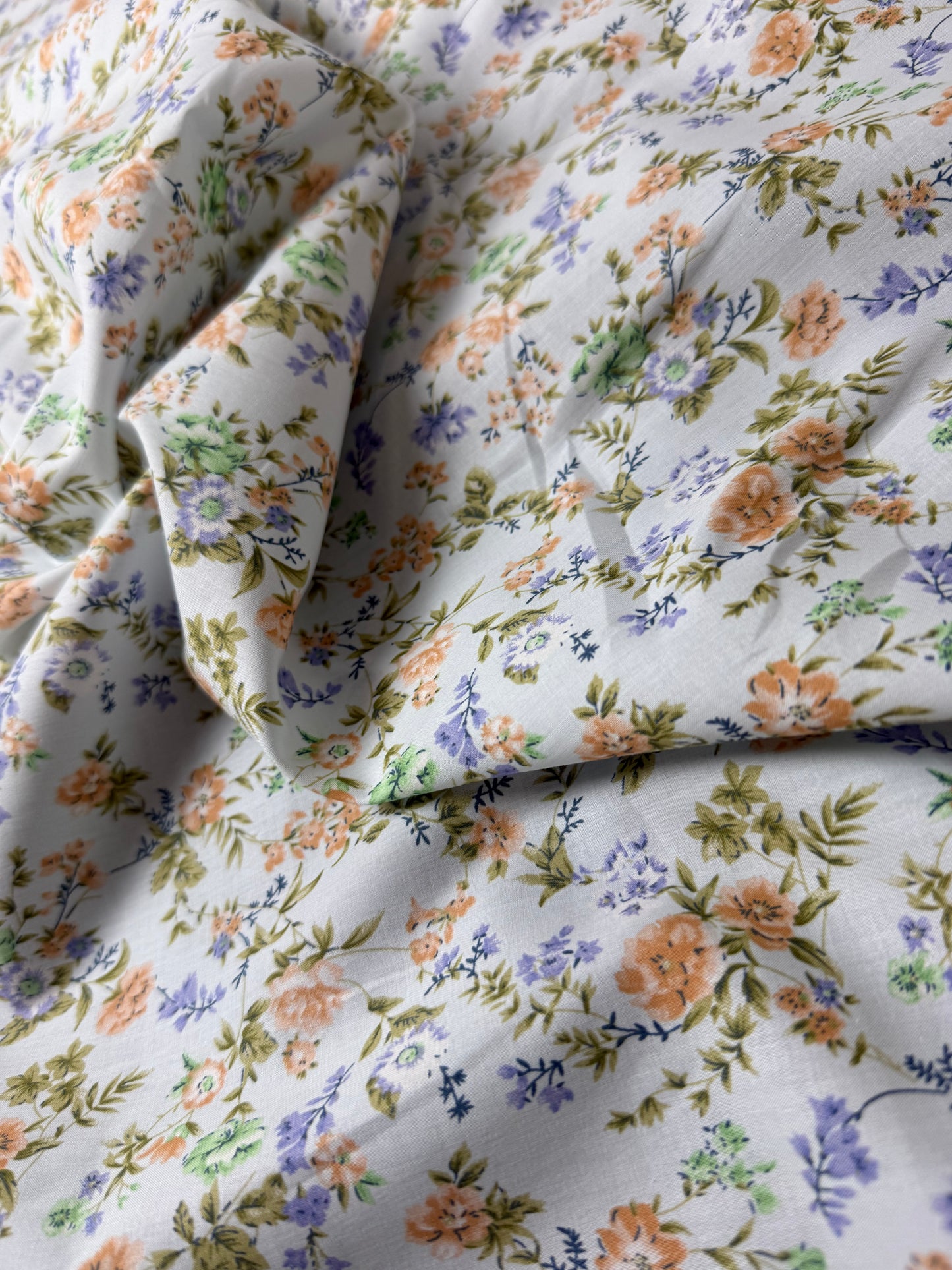 Peach & Blue Cottage Floral Cotton Dress Fabric | Sold by the Metre