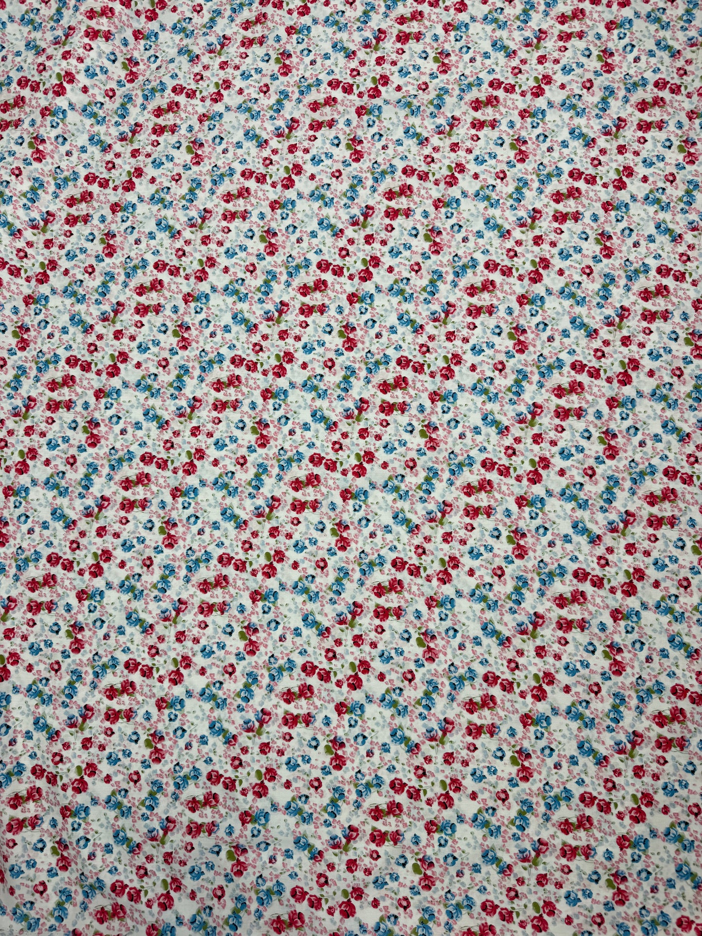 Red & Blue Rose Ditsy Viscose Dress Fabric | Sold by the Metre