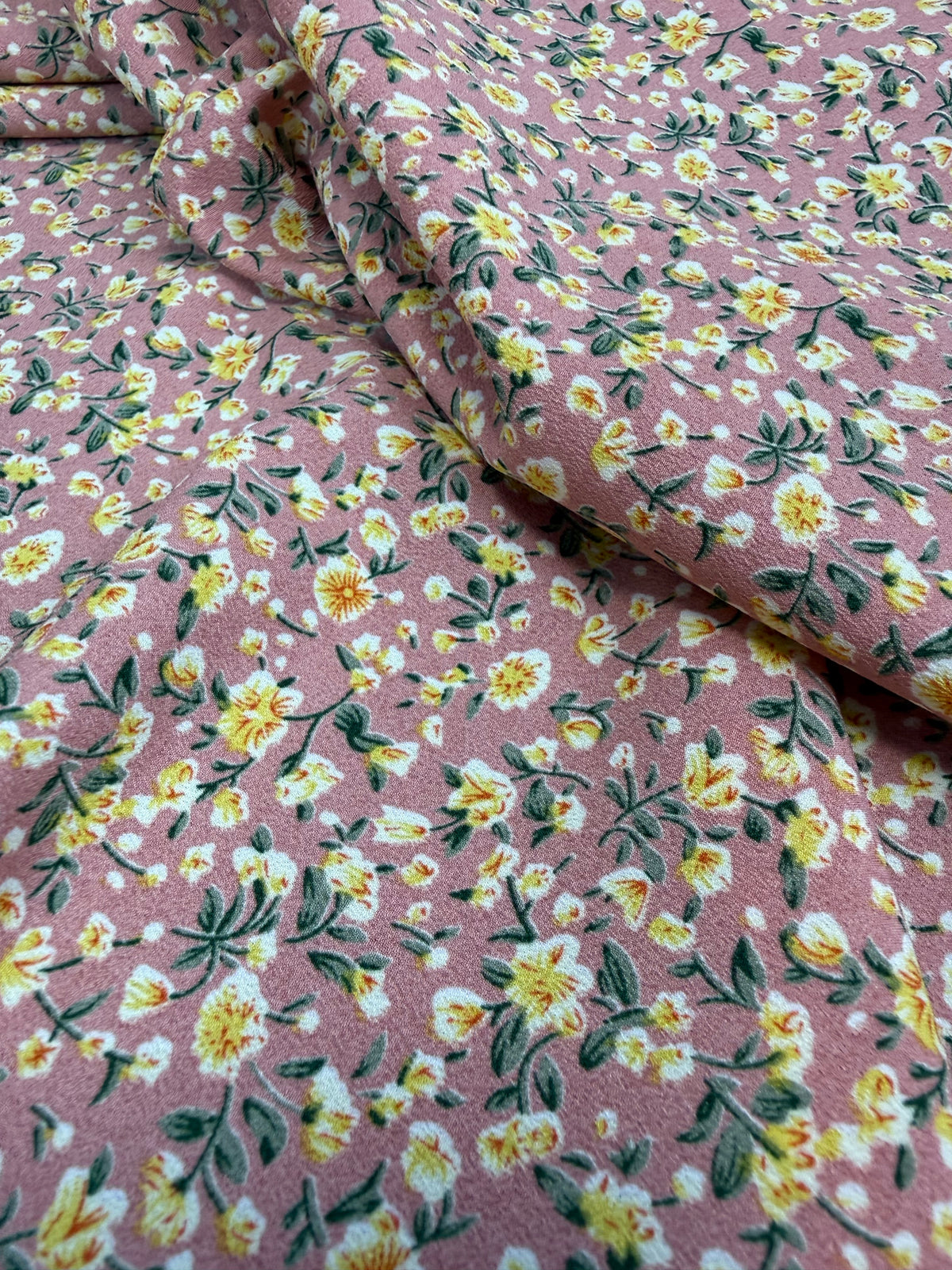 Yellow Daisy on Mauve Polyester Dress Fabric | Sold by the Metre