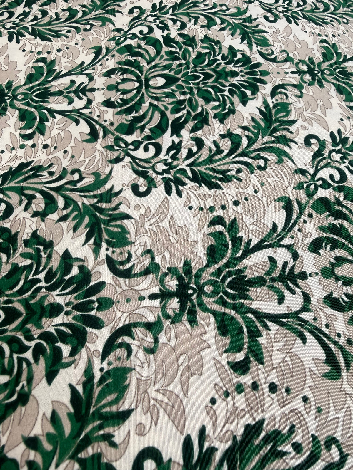 Emerald Damask Leaf Polyester Dress Fabric | Sold by the Metre