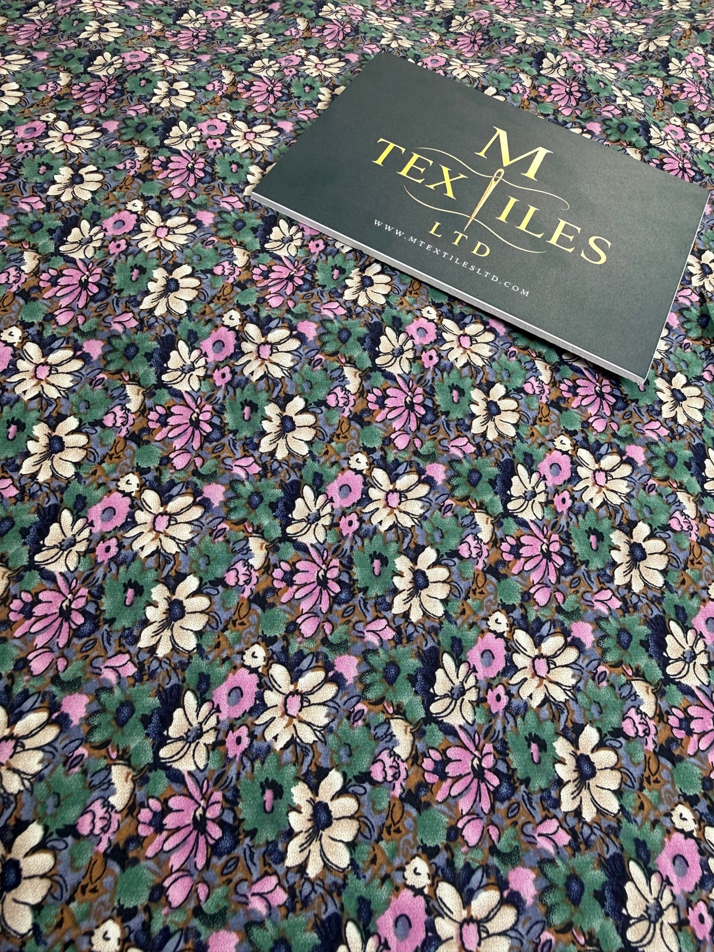 Pink & Sage Ditsy on Black Cotton Dress Fabric | Sold by the Metre