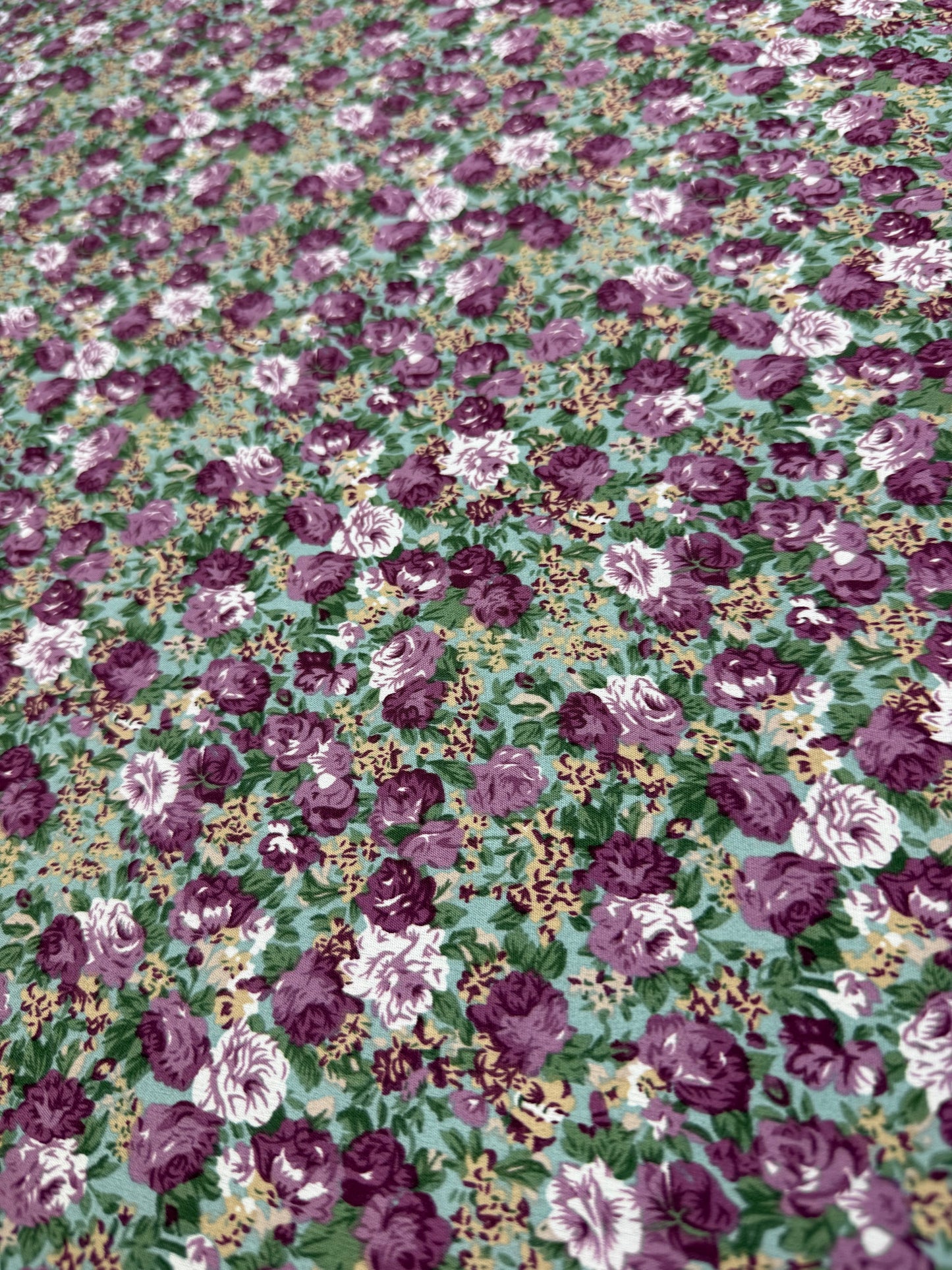 Plum Rose Bouquet Polyester Dress Fabric | Sold by the Metre