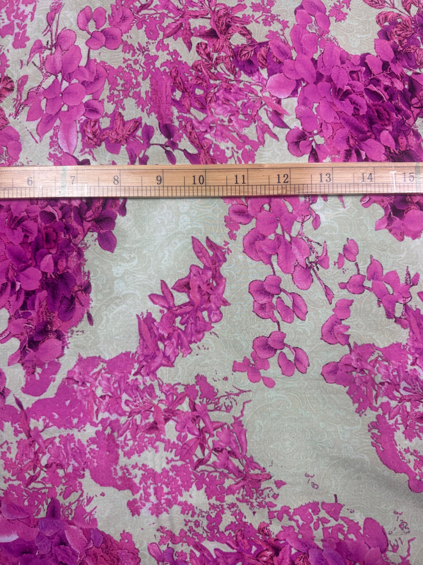 Fuchsia Blossom on Silver Viscose Dress Fabric | Sold by the Metre