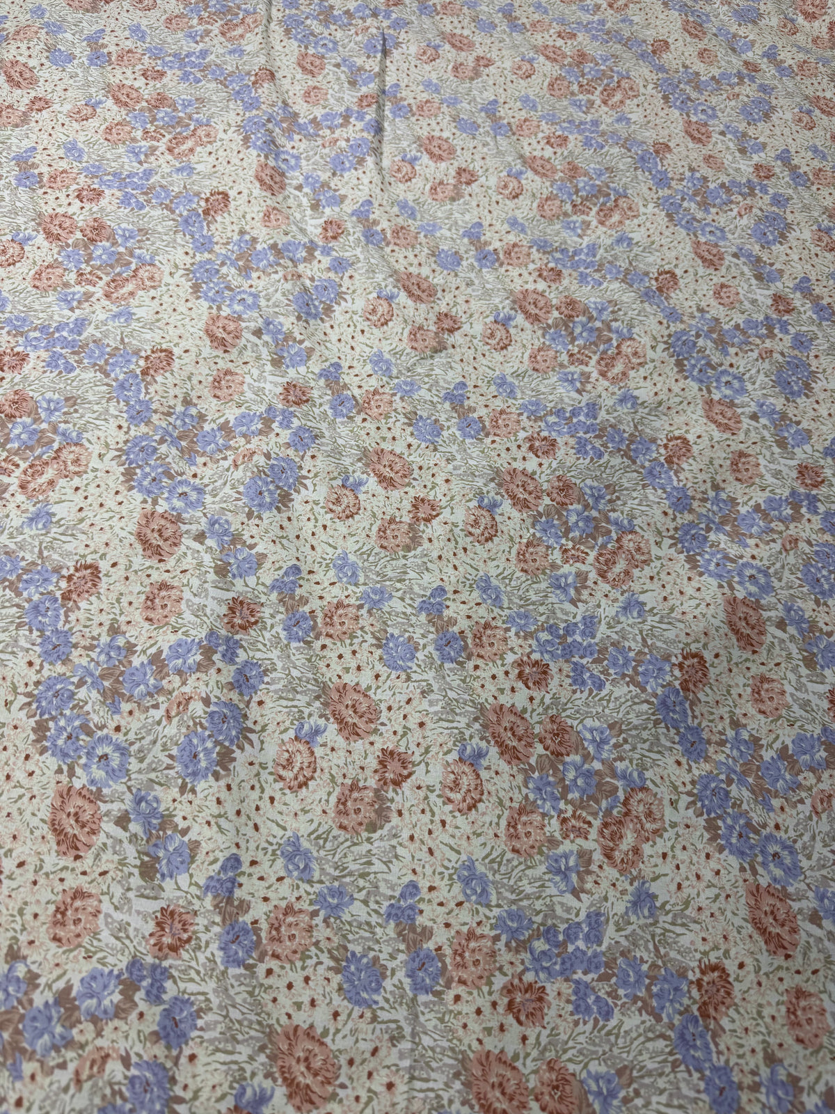 Blue & Peach Cottage Floral Cotton Dress Fabric | Sold by the Metre